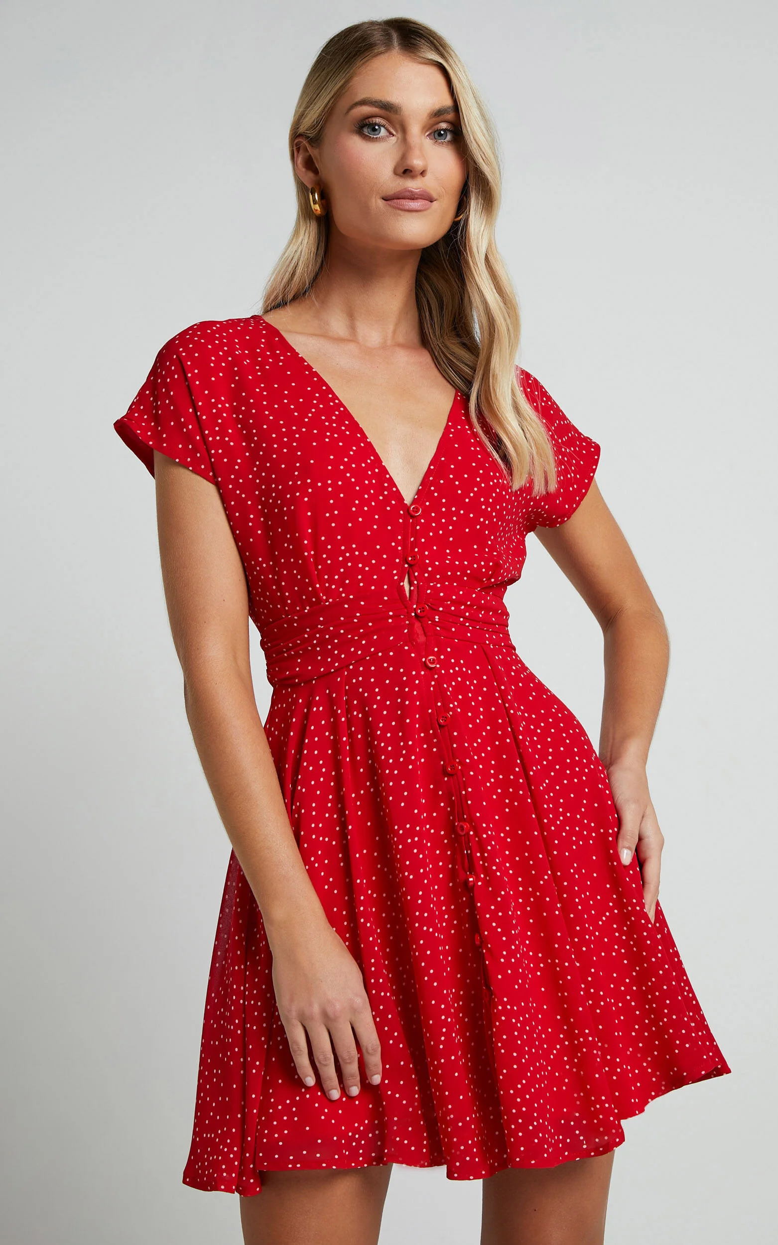 Hey Now Mini Dress - A line Dress in Red Spot