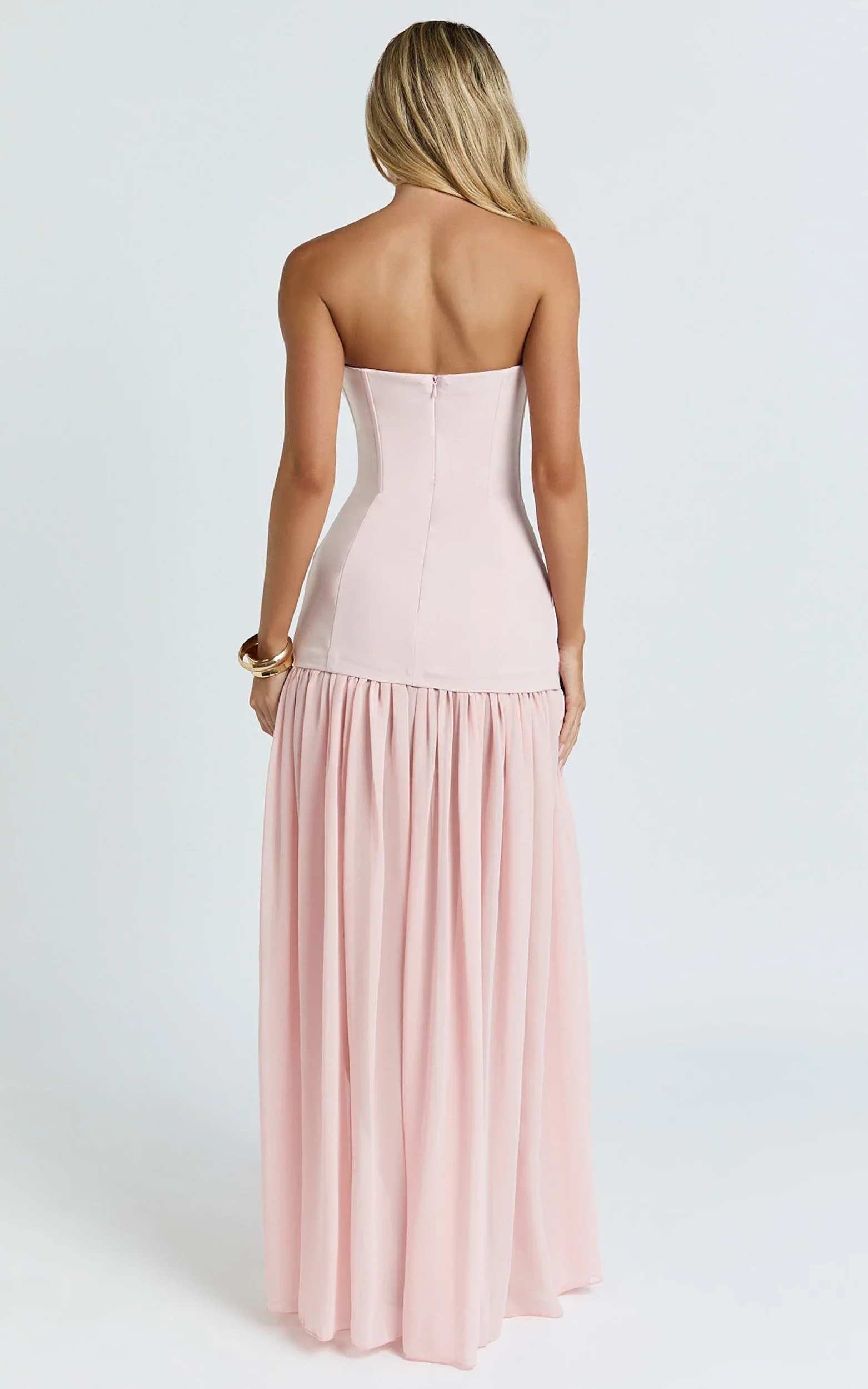 Jocelyn Maxi Dress - Strapless Ruched Fit And Flare Dress in Pink