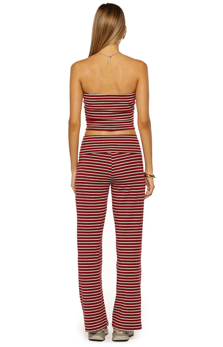 Pippen Burgundy Stripe Foldover Wide Leg Pants