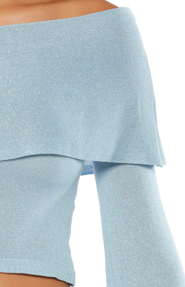 Simona Blue Long Sleeve Off Shoulder Knit Top