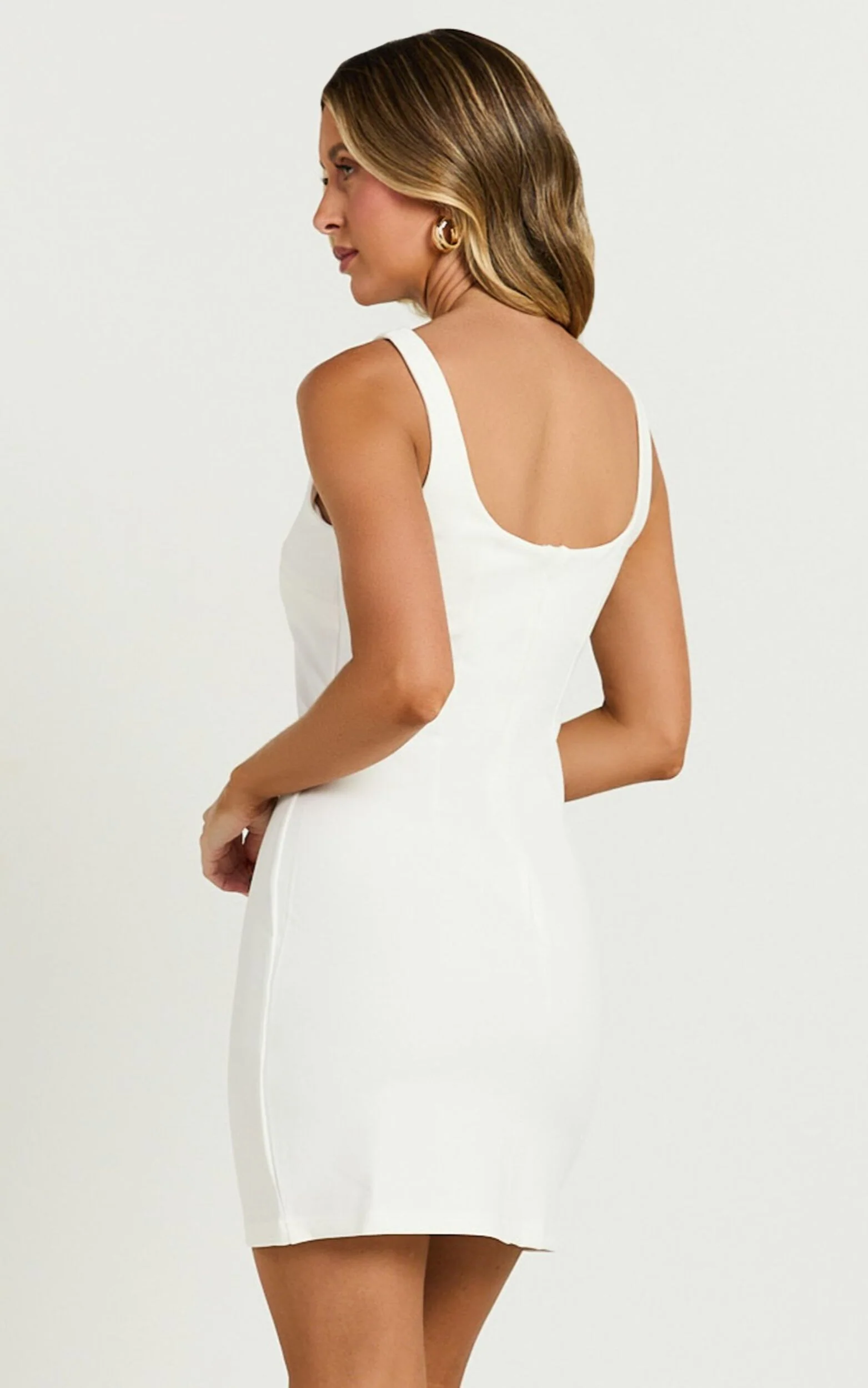 Bindi Boat Neck Bodycon Mini Dress in White