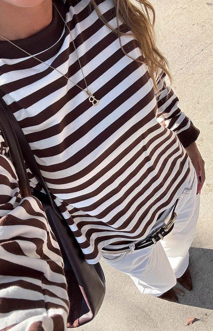 So Breezy Chocolate Stripe Long Sleeve Top