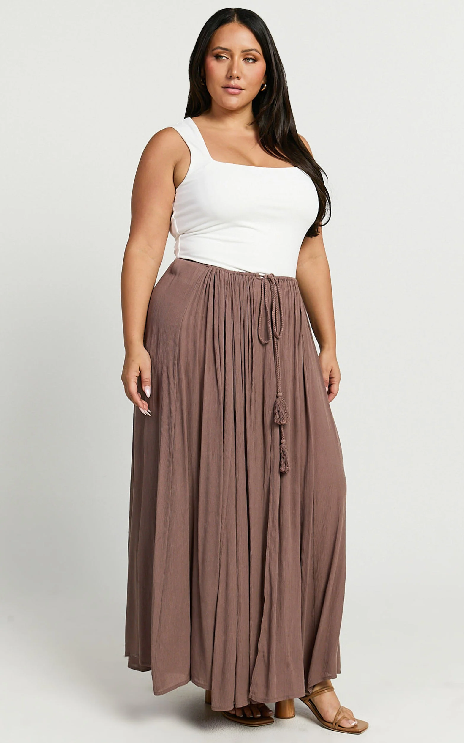 Under The Twilight Maxi Skirt - Thigh Split Skirt in Taupe