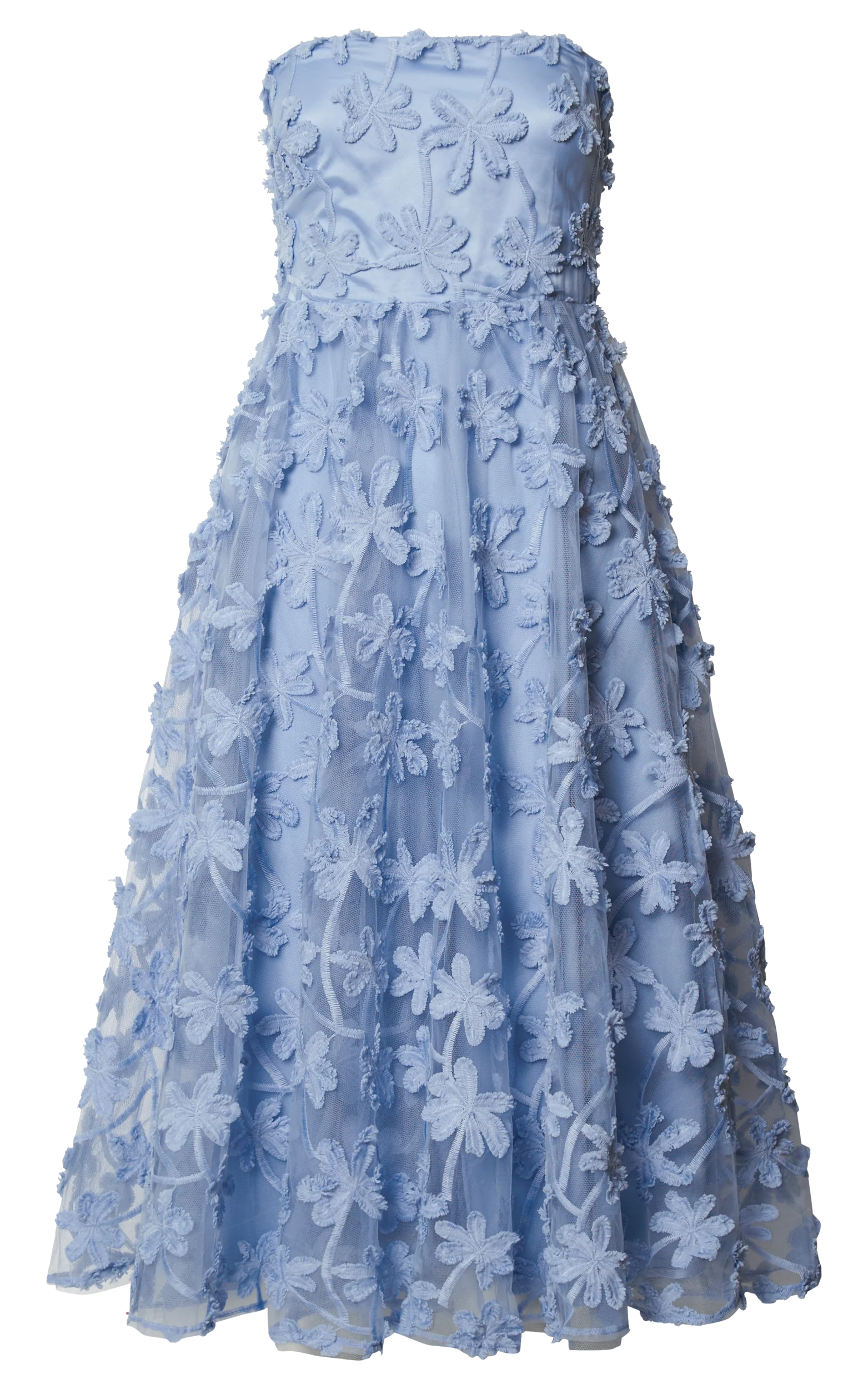 Rheiva Midi Dress - Strapless 3D Embroidery Midi Dress in SOFT BLUE