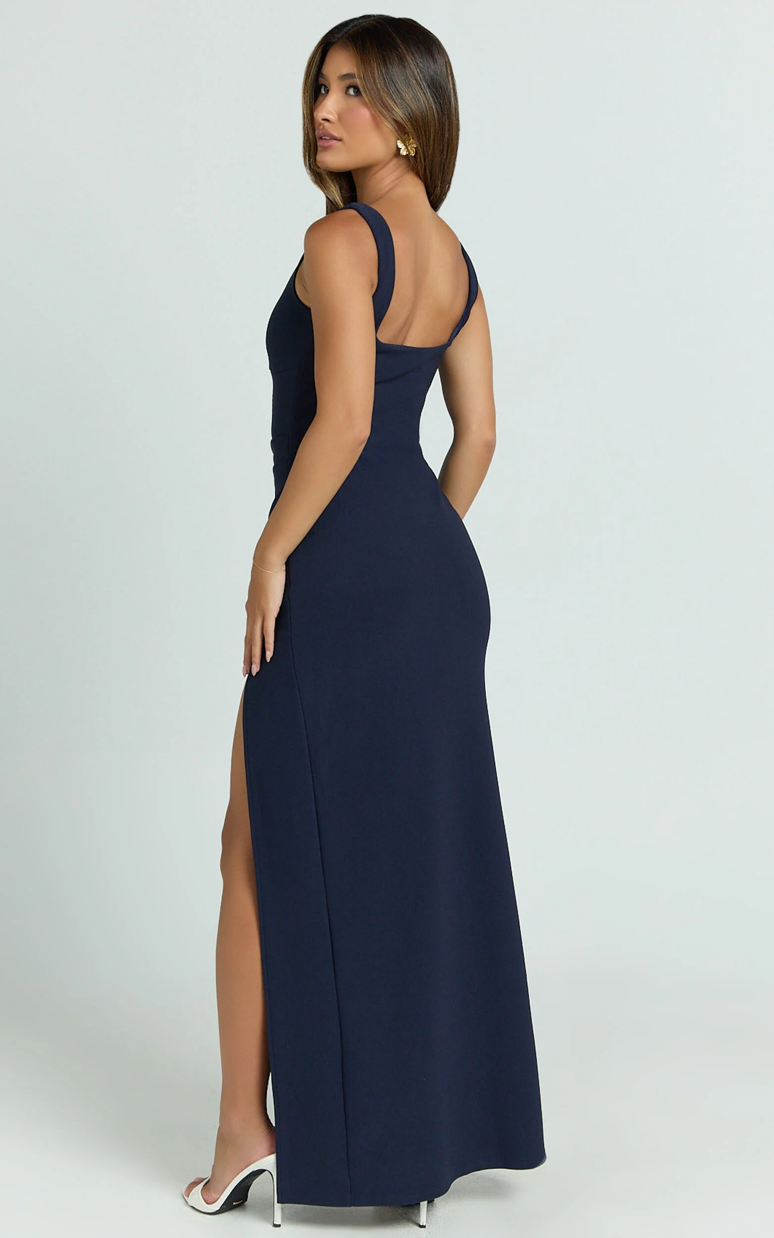 Thelma Maxi Dress - Square Neck Bodycon Dress in Navy