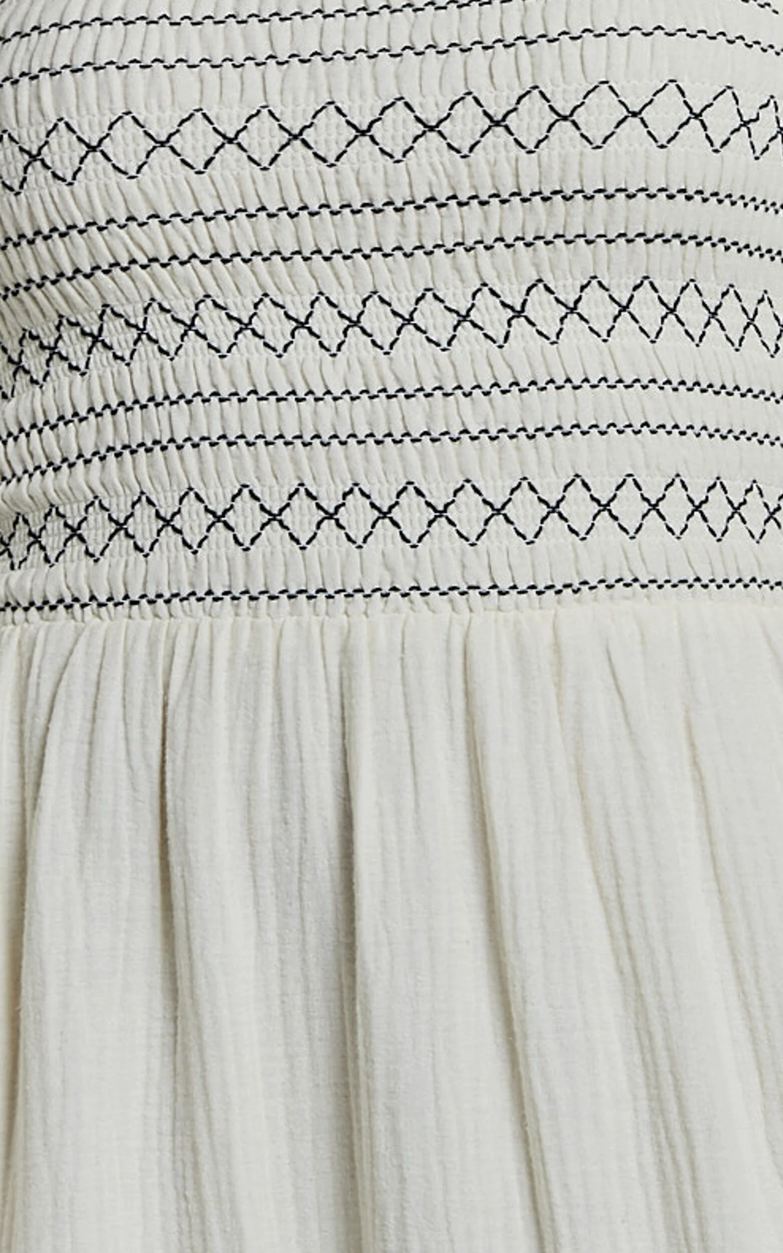 Bellenie Midi Dress - 3/4 Puff Sleeve Square Neck Smock Bodice Tiered Dress in Natural