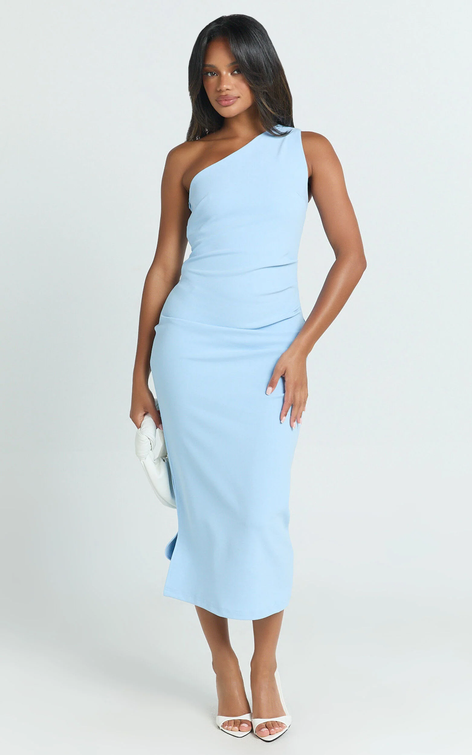 Monette Midi Dress - One Shoulder Straight Dress in Blue