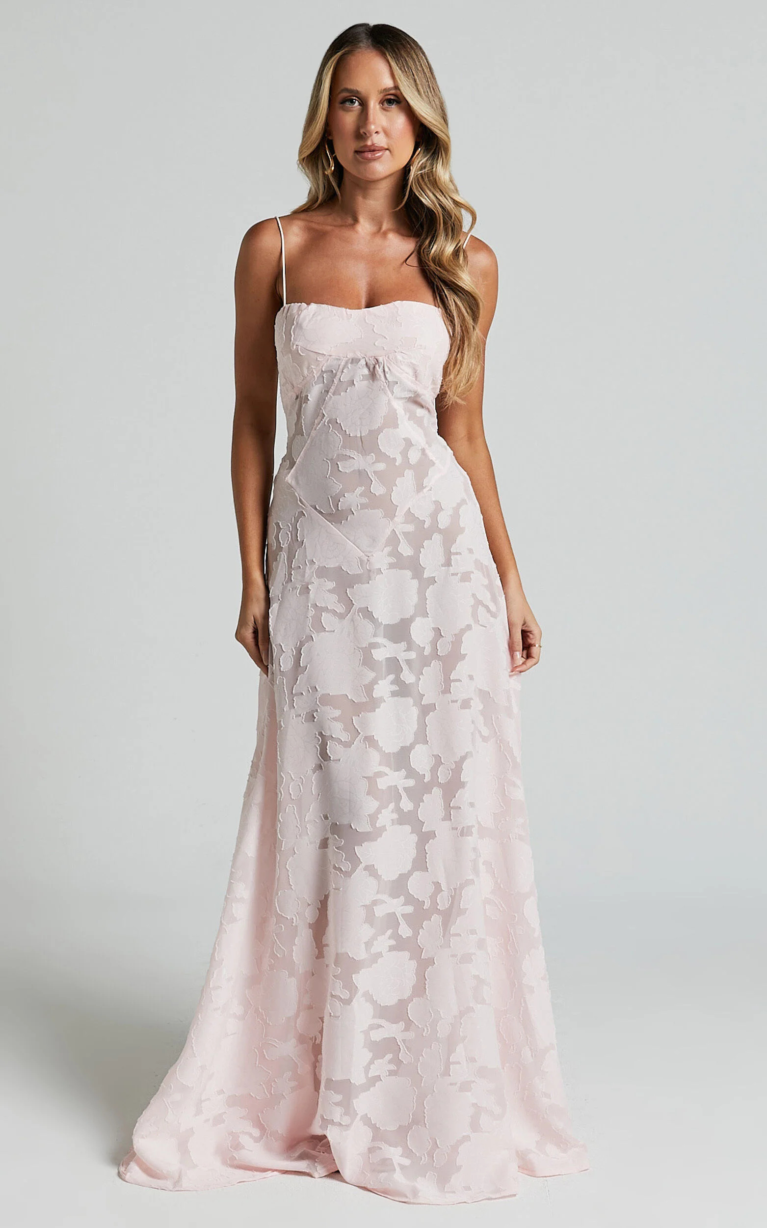 Lily Maxi Dress - Sheer Jacquard Maxi Dress in Pink