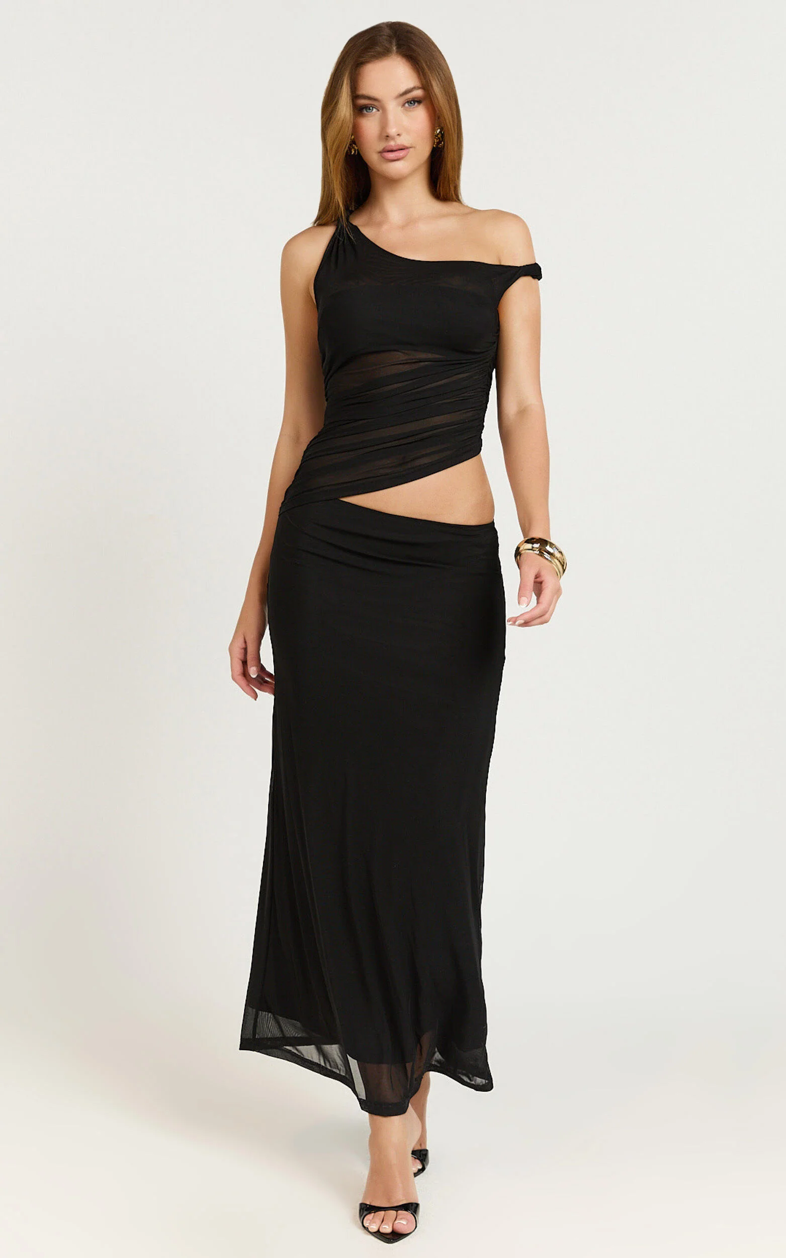 Amalia Maxi Dress - Off the Shoulder Slip Dress in Black