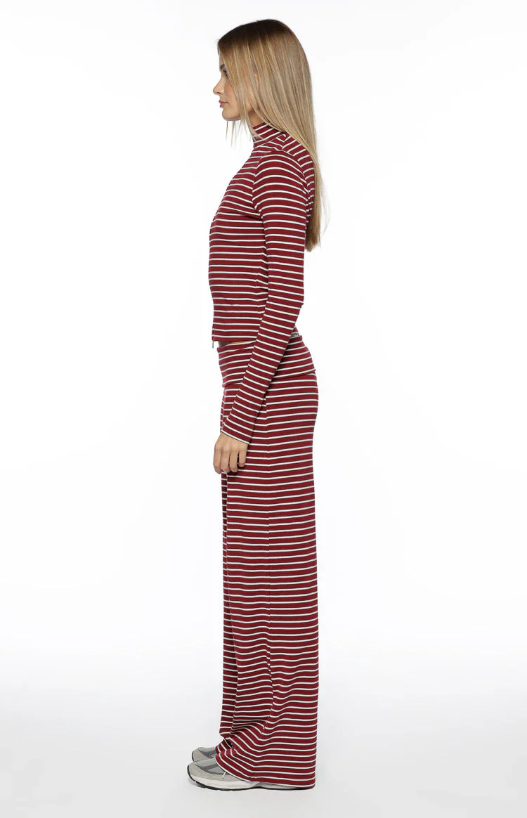 Poppi Burgundy Stripe Double Zip Sweater