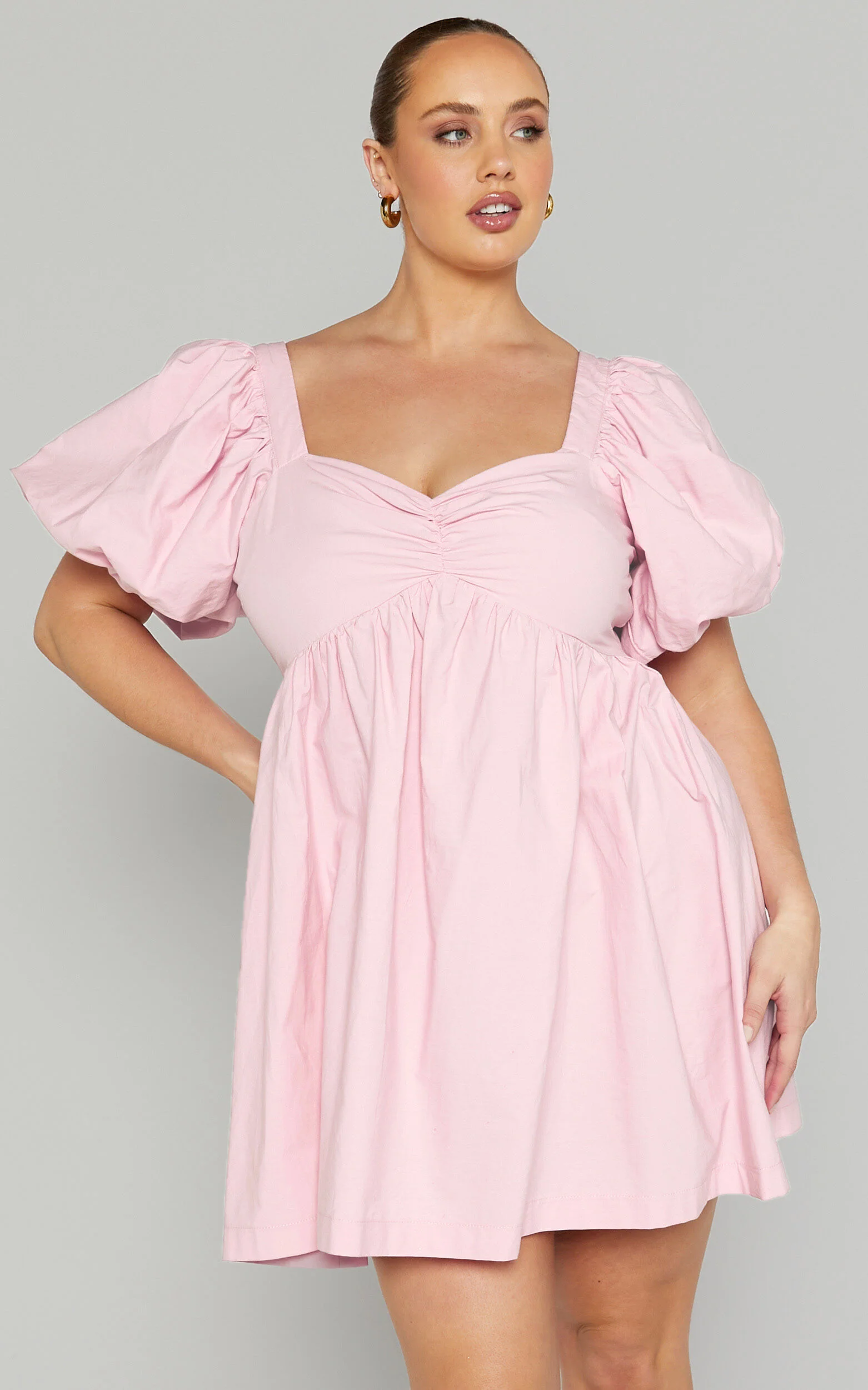 Vashti Mini Dress - Puff Sleeve Sweetheart Dress in Light Pink