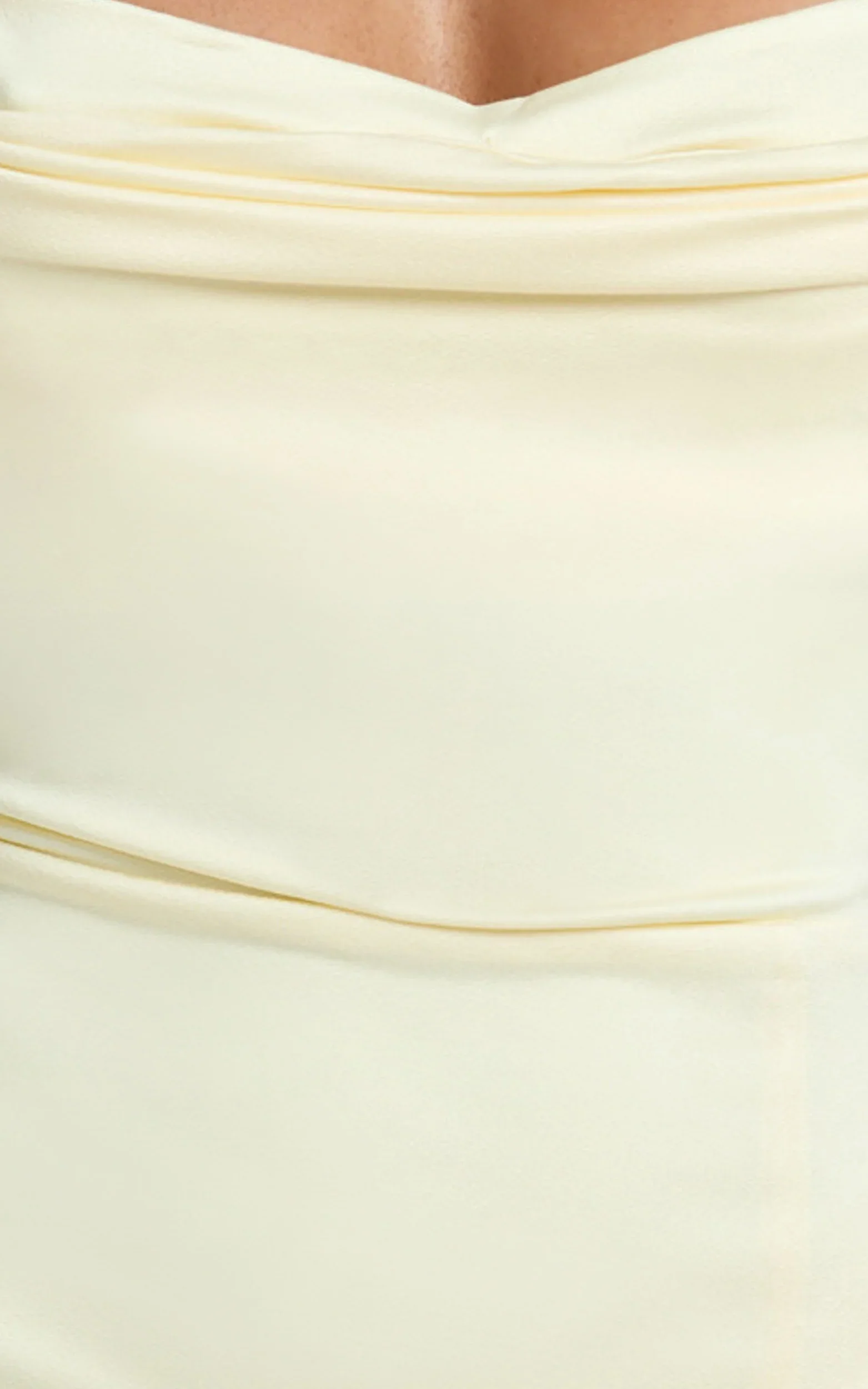 Donna Maxi Dress - Cowl Neck Column High Split Dress in Lemon