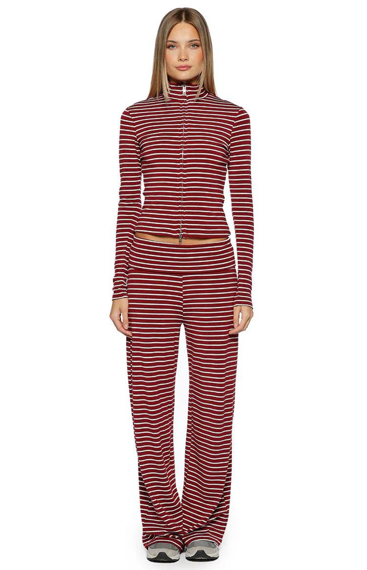 Pippen Burgundy Stripe Foldover Wide Leg Pants