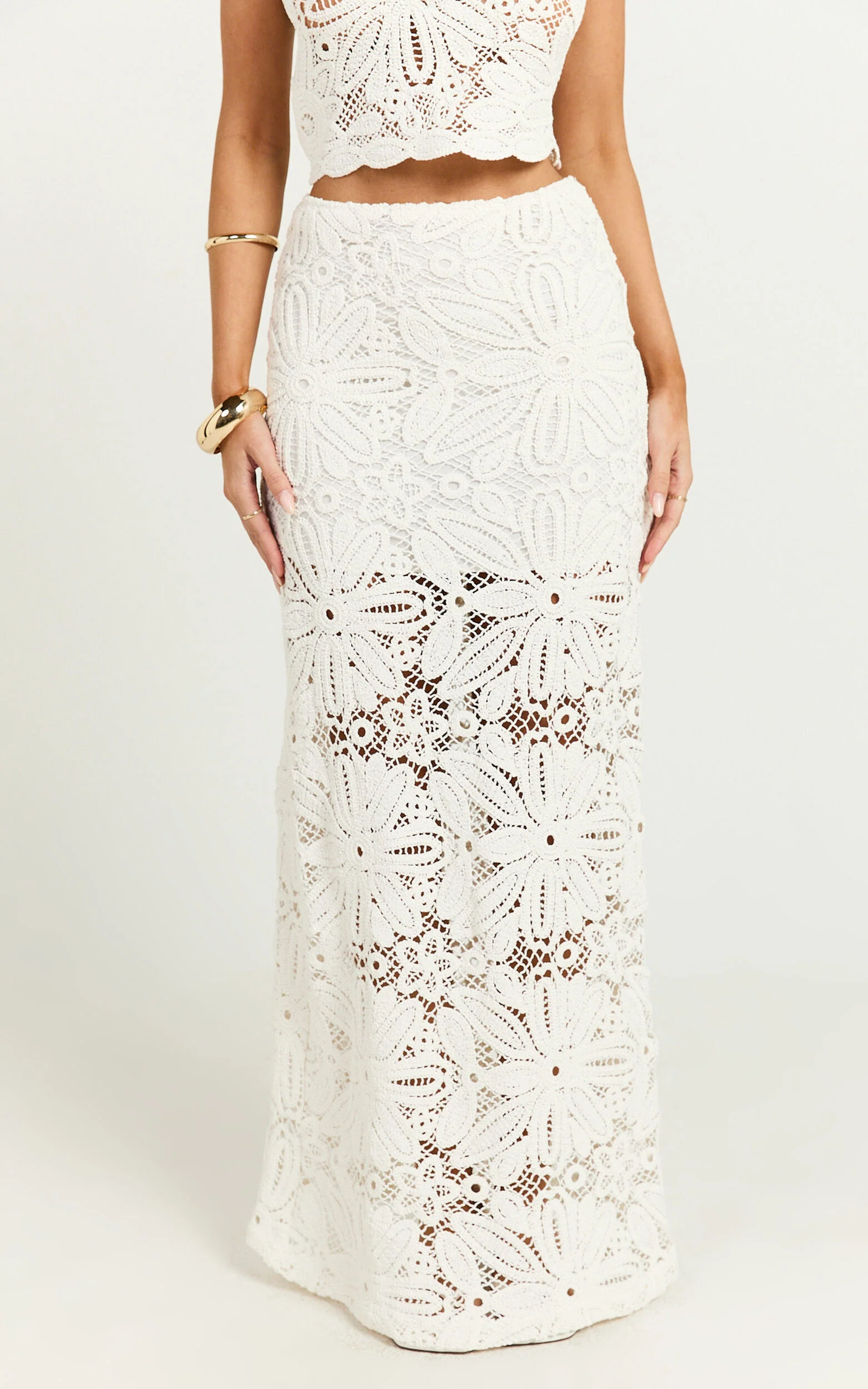 Charlene Maxi Skirt - Crochet Fit And Flare Skirt in White