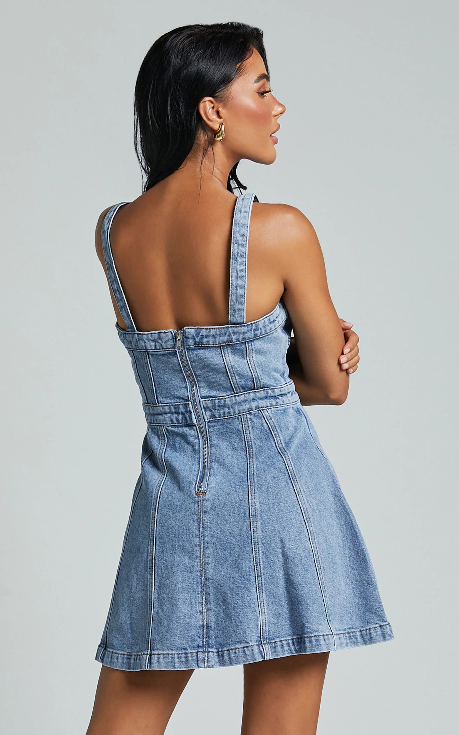 Estonia Mini Dress - Denim Dress in Mid Blue Wash