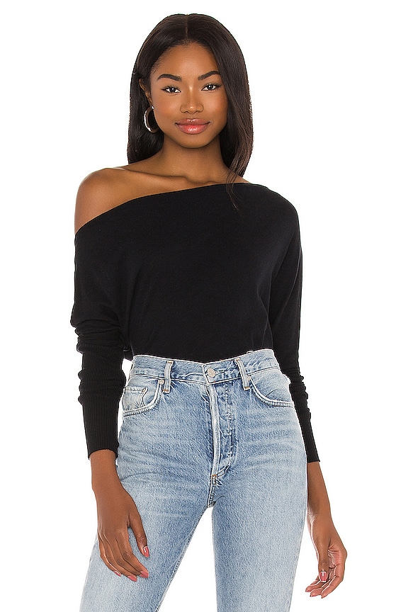 Cashmere Cuffed Off Shoulder Long Sleeve Top