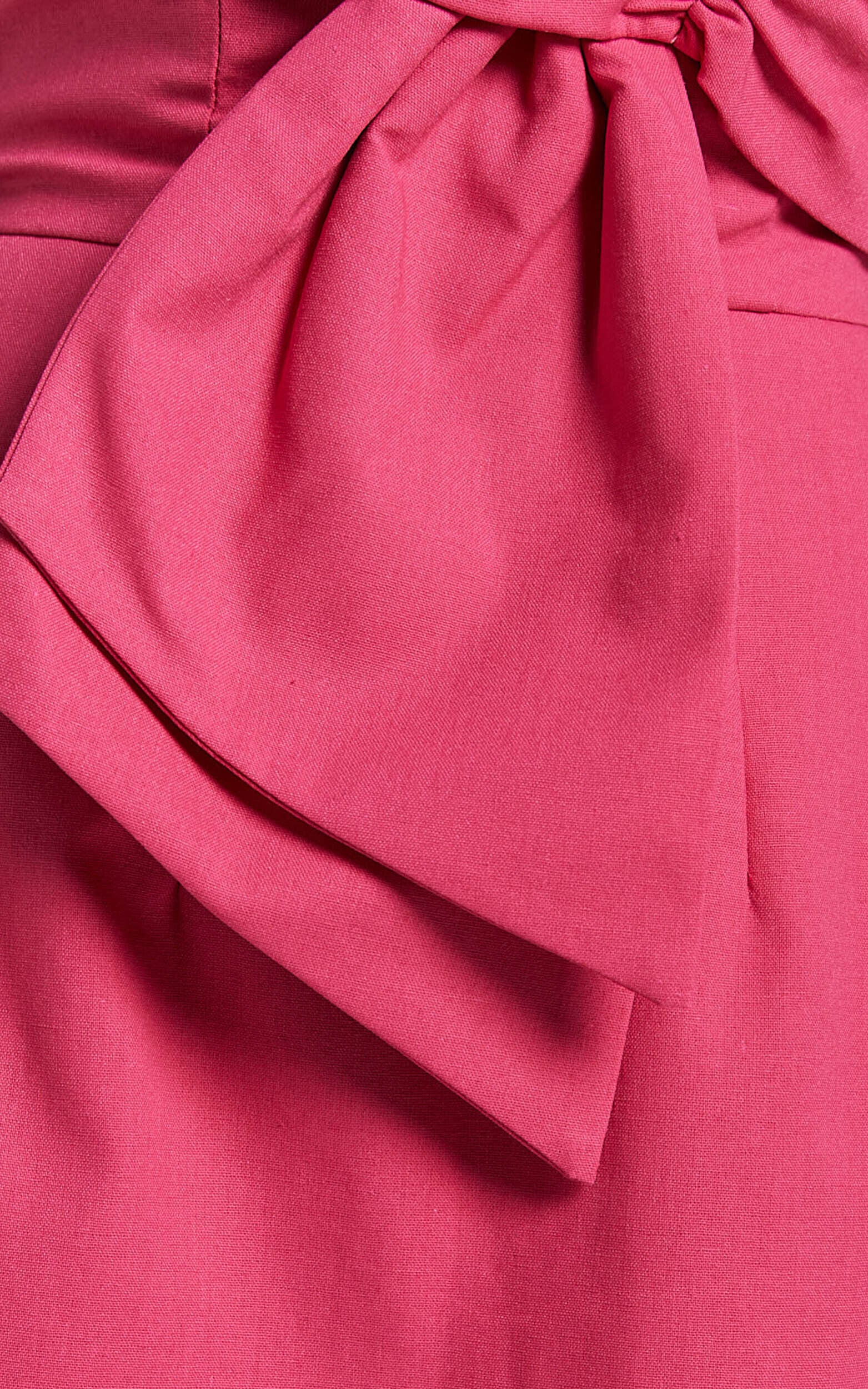 Chika Mini Dress - Linen Strapless Front Bow Dress in Peony Pink