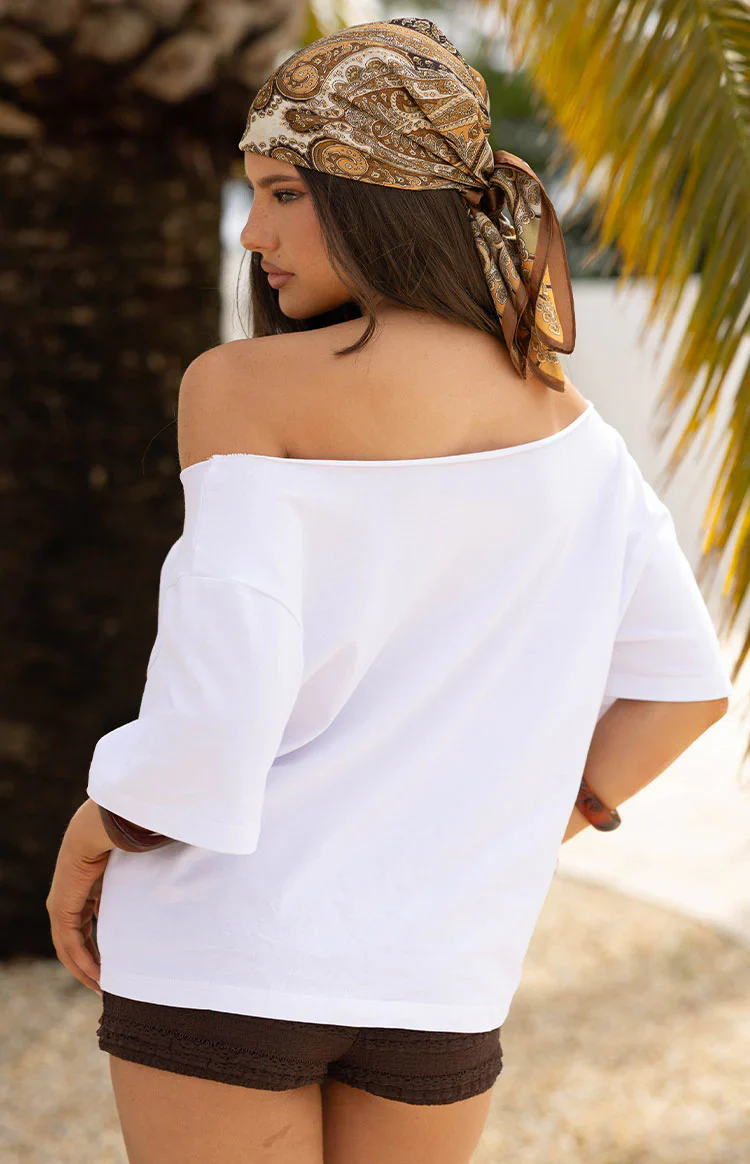 Henrie White Off Shoulder Boxy Tee
