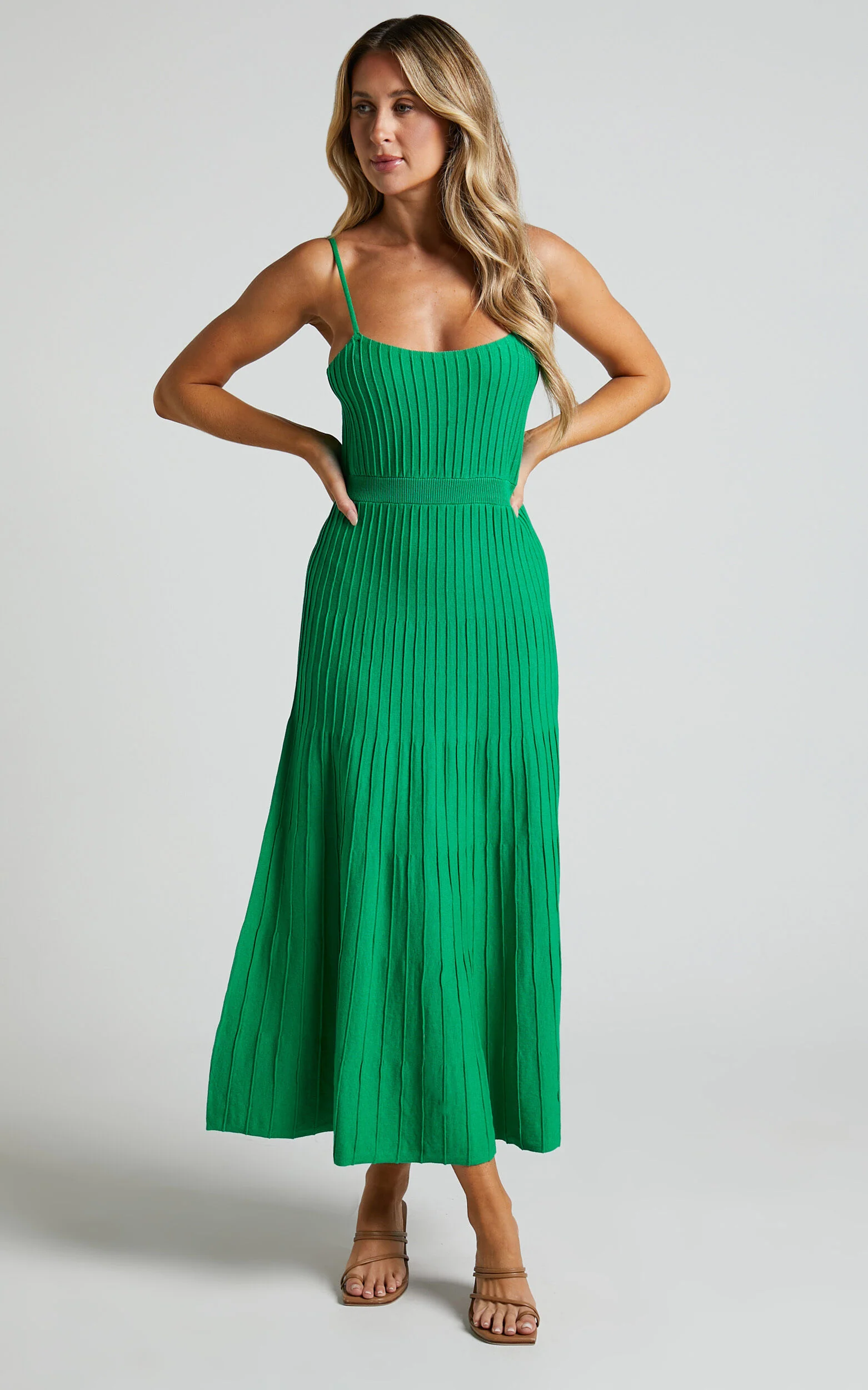 Donissa Midi Dress - Panelled Knit Dress in Green