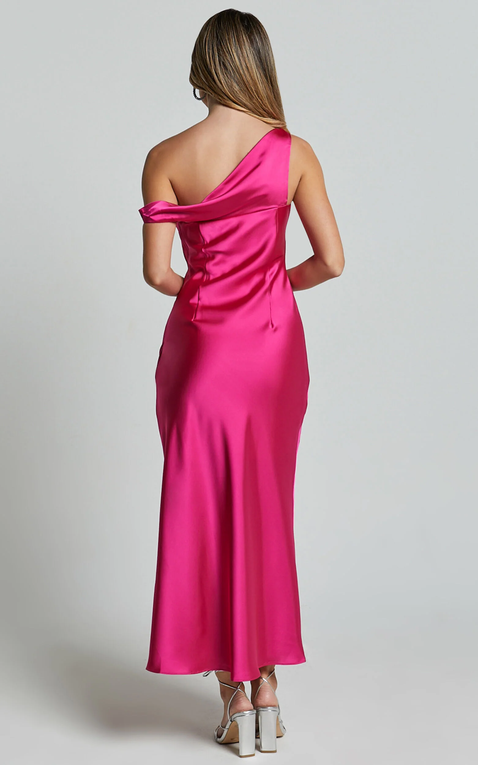 Alexia Midi Dress - One Shoulder Bust Slip Dress in Fuschia