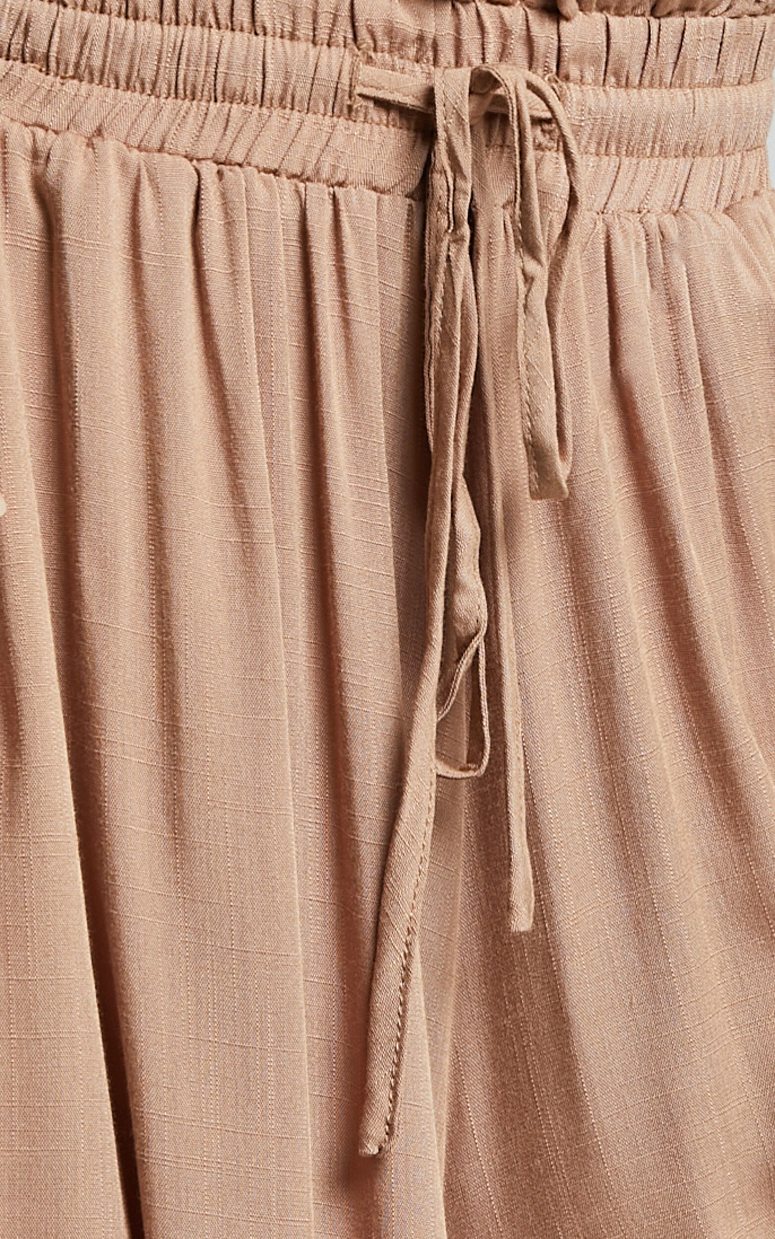 Hany Pants - High Waist Drawstring Wide Leg Pants in Latte