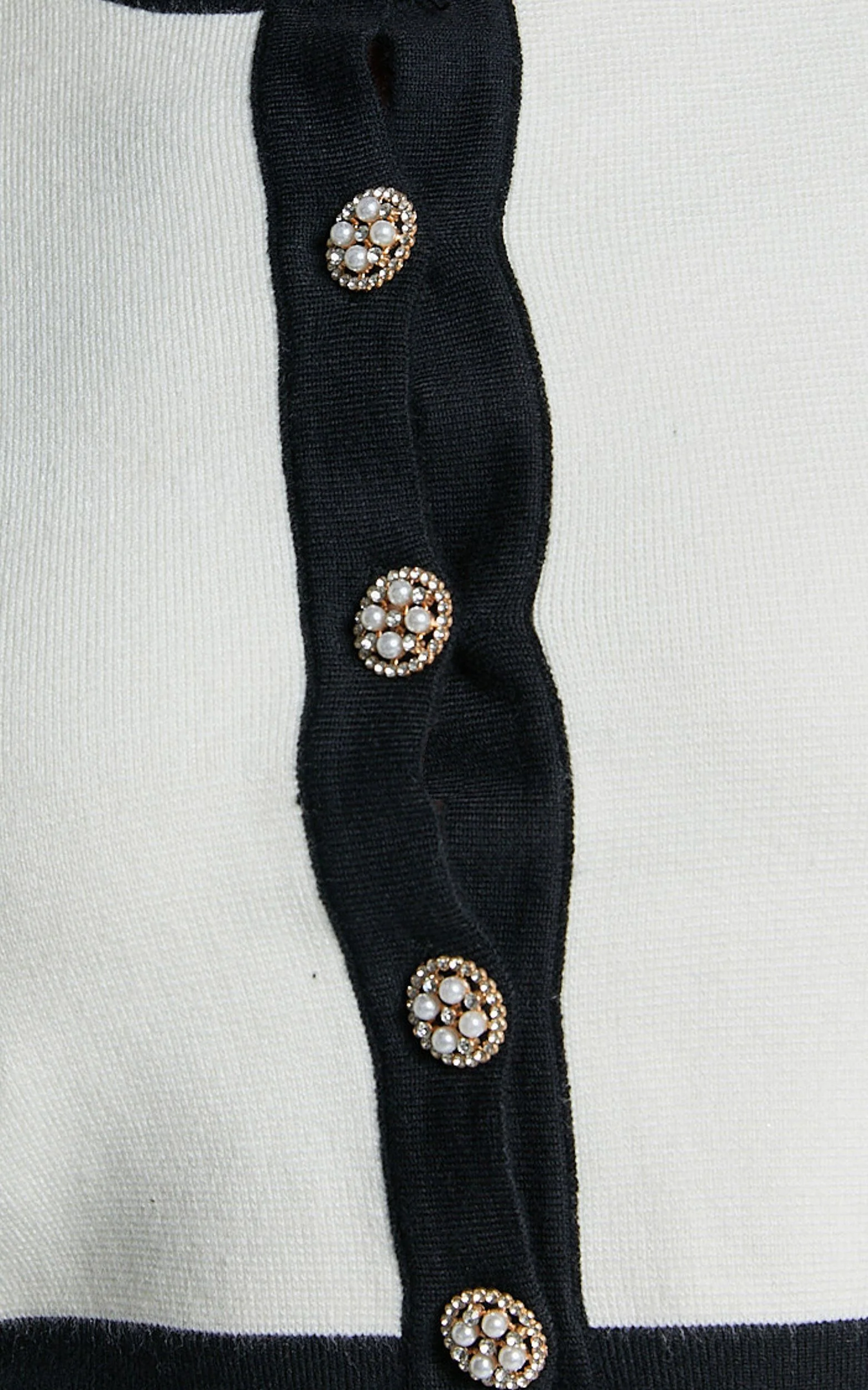 Alyce Cardigan - Button Through Bow Detail Contrast Knit Cardigan in White & Black