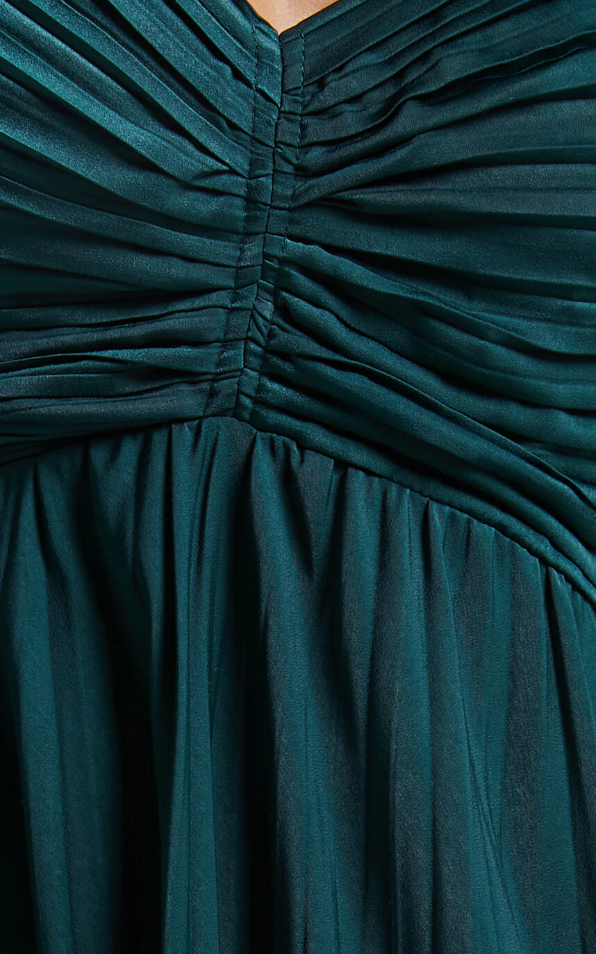 Zayla Midi Dress - Plisse Twist Front Dress in Emerald