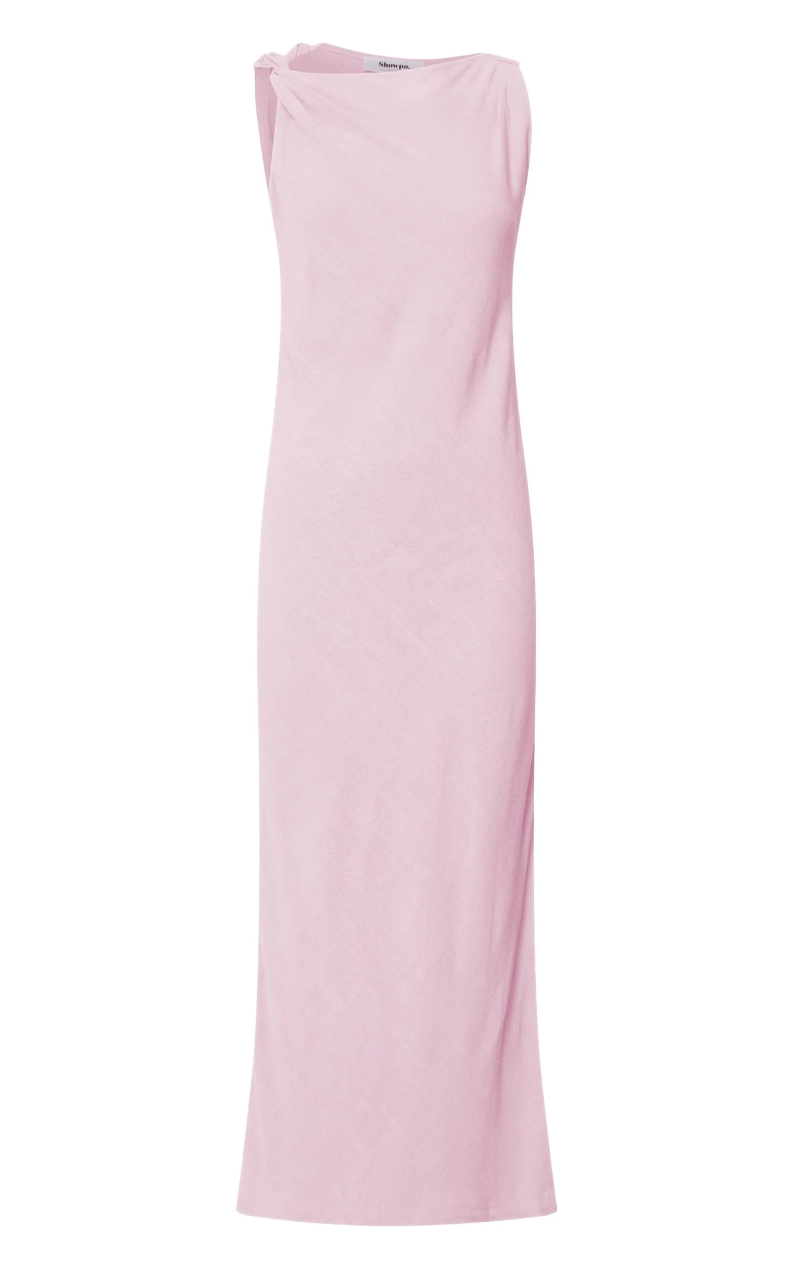 Jessenia Midi Dress - Linen High Neck Dress in Soft Pink