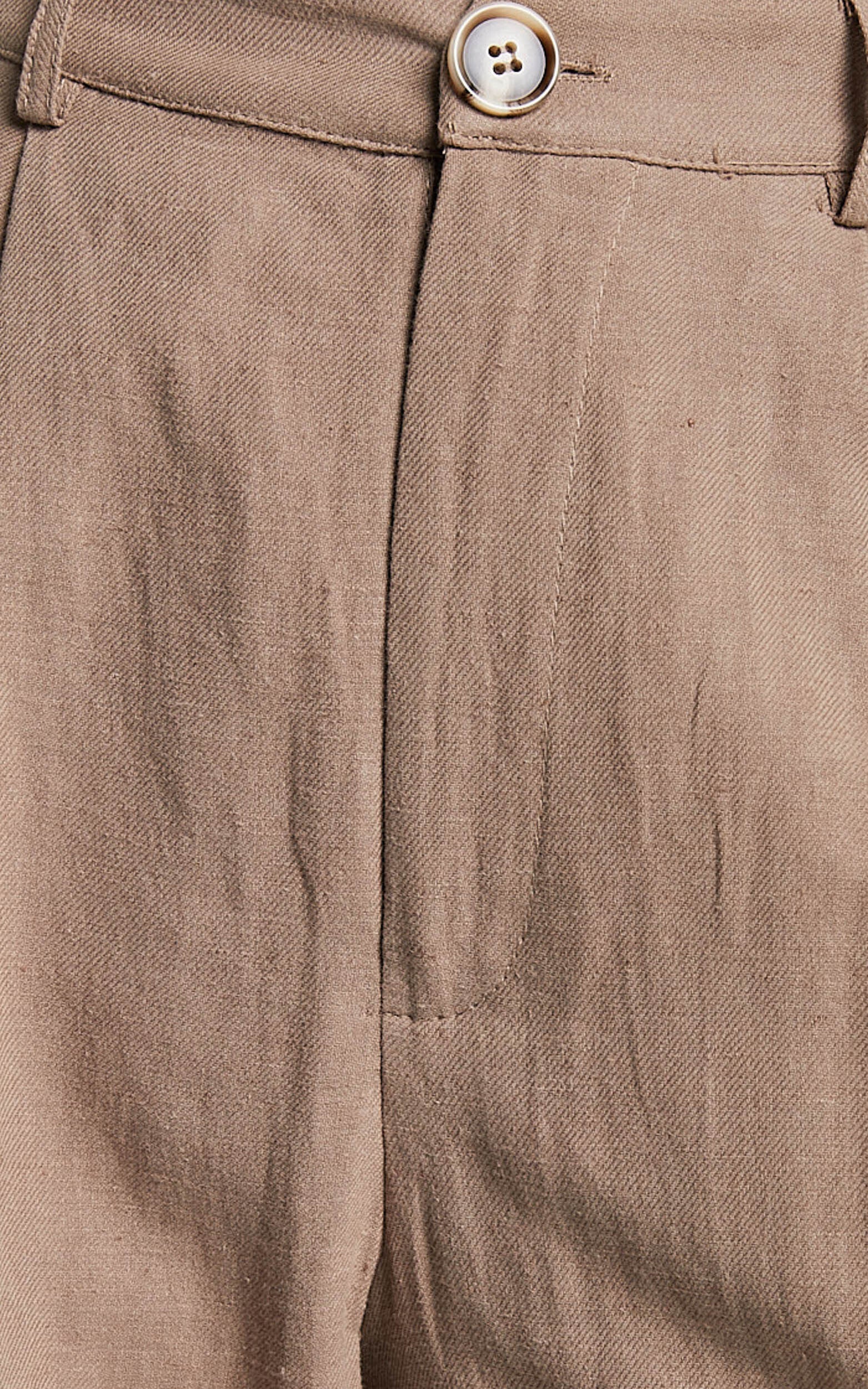 Larissa Trousers - Linen Mid Waisted Relaxed Straight Leg Trousers in Mushroom