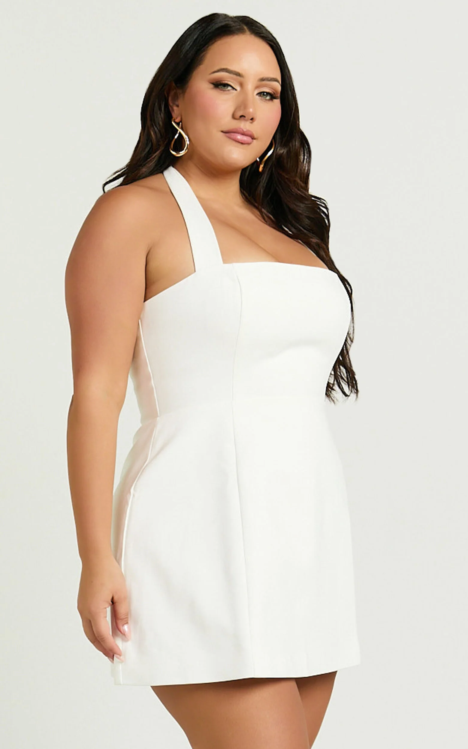 Dante Mini Dress - Halter Neck Tie Tulip Skirt Dress in Off White