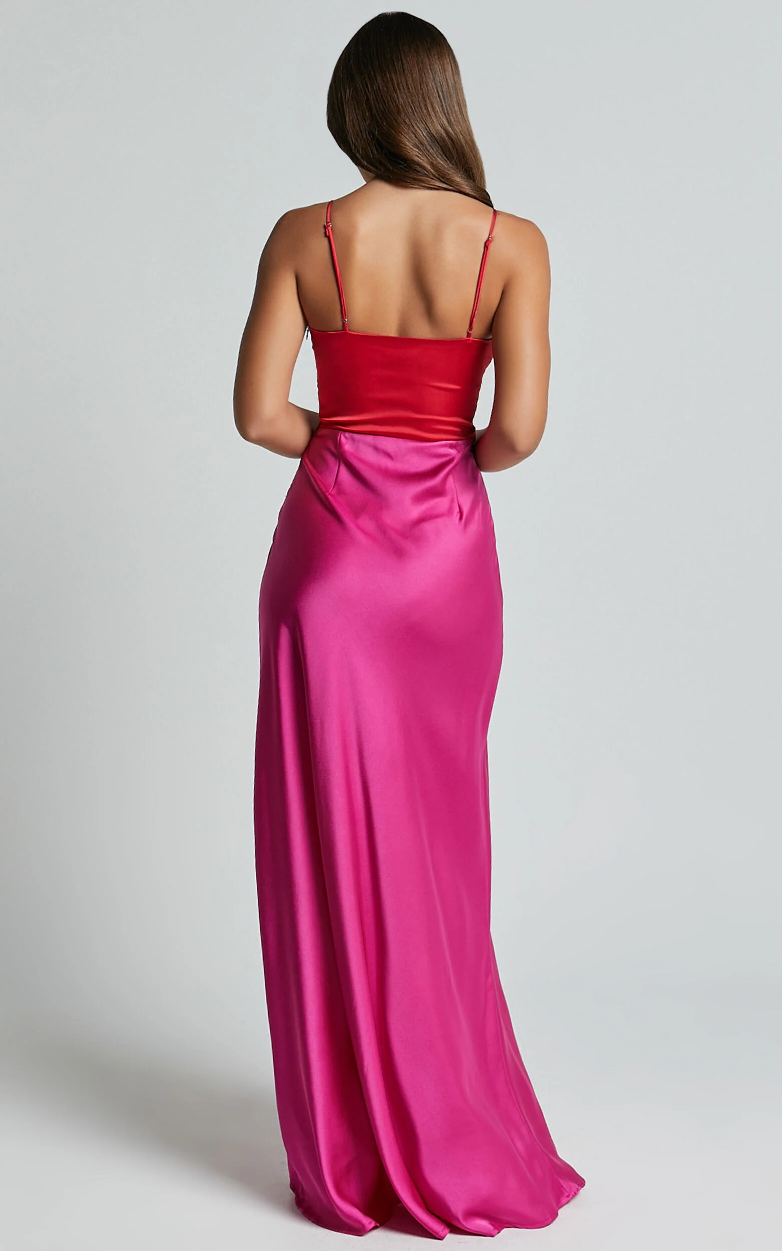 Quincy Maxi Dress - Satin Slip Dress in Pink/Red