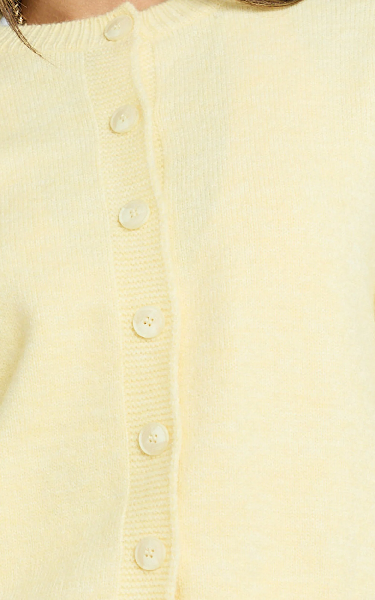 Lucille Cardigan - Button Through Scoop Neck Knit Cardigan in Lemon