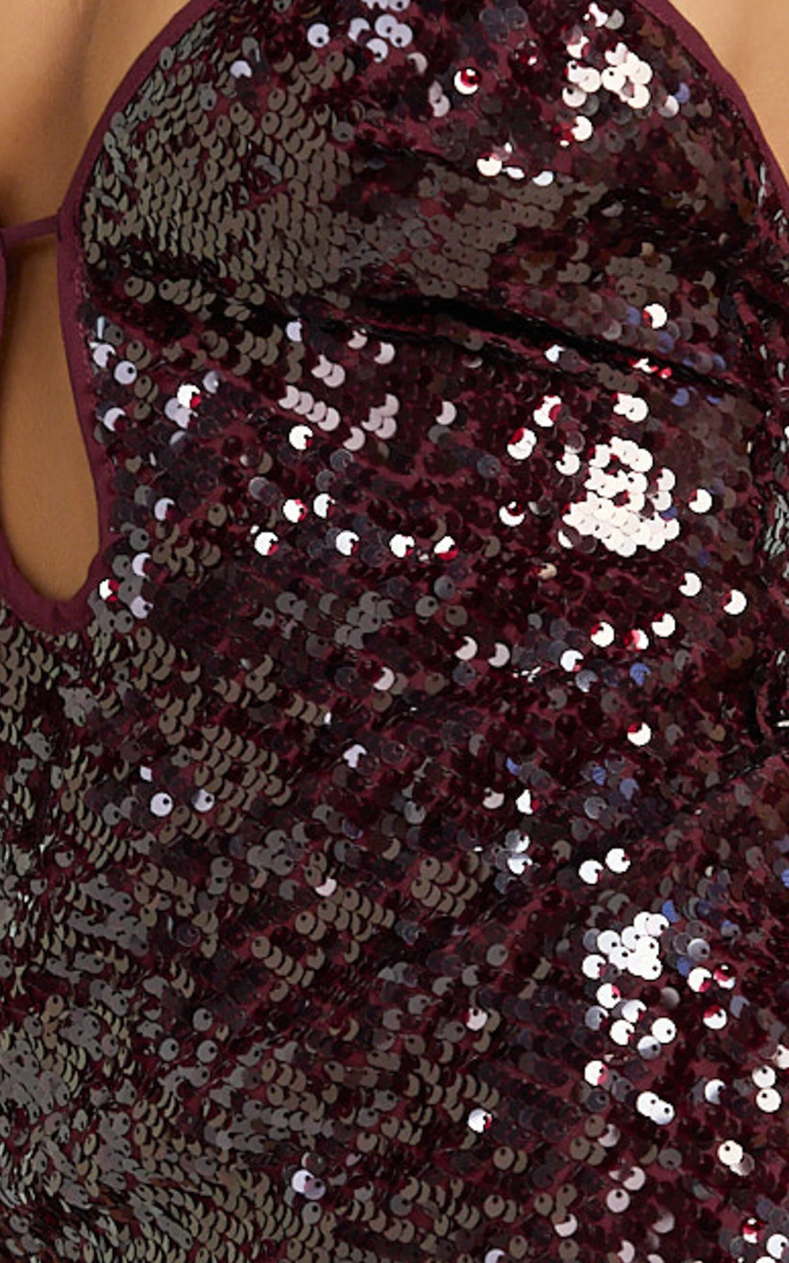 Finn Mini Dress - Plunge Neck Sheer Sequin Dress in Wine