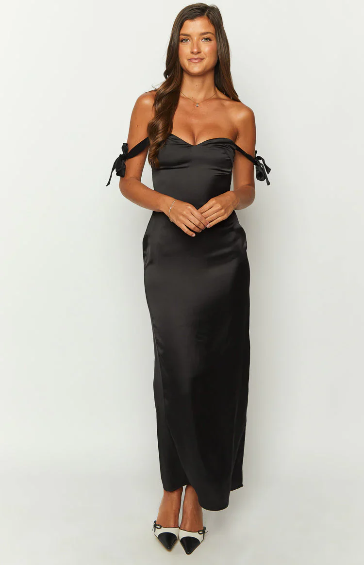 Sheridan Black Satin Maxi Dress