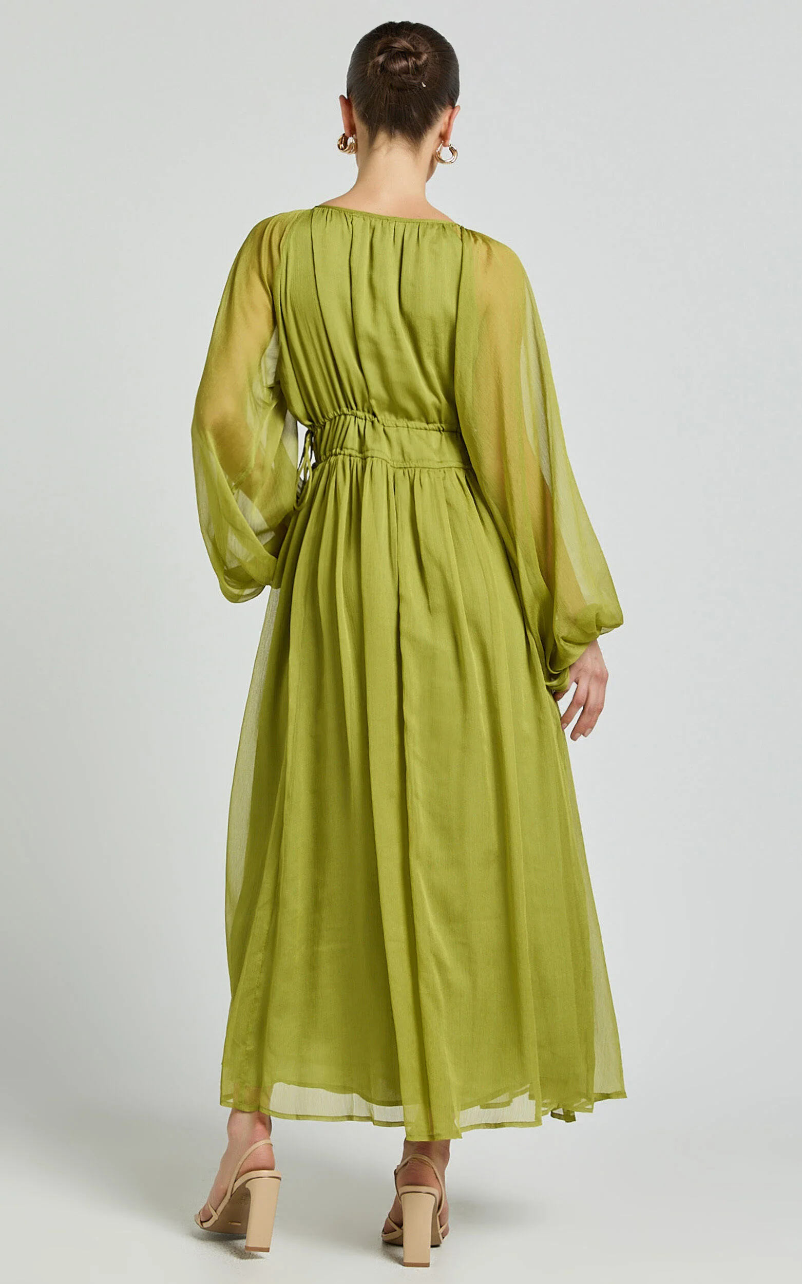 Roxanna Maxi Dress - Long Sleeve Ruched Waist Dress in Green