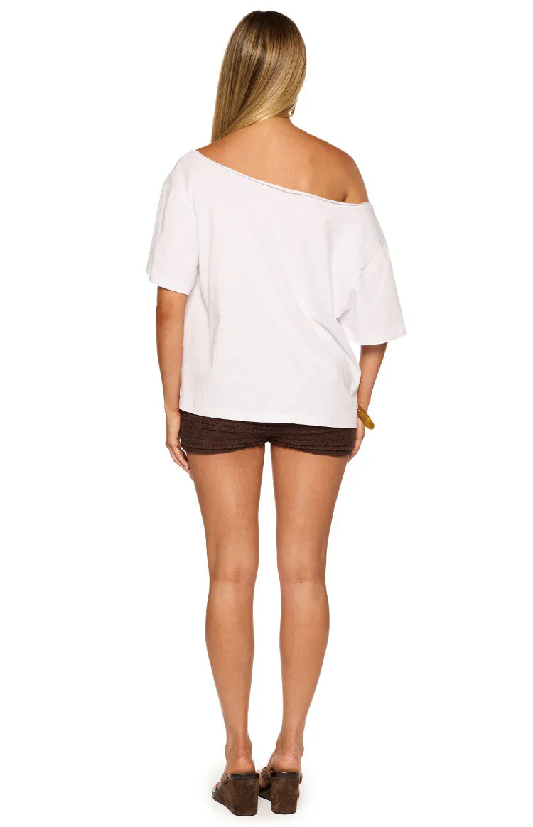 Henrie White Off Shoulder Boxy Tee