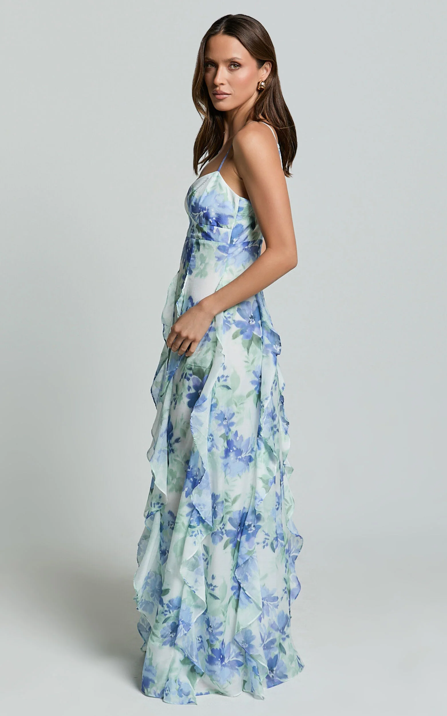 Amalie The Label - Rosalie Strappy Cut Out Ruffle Detail Maxi Dress in Elysian Print