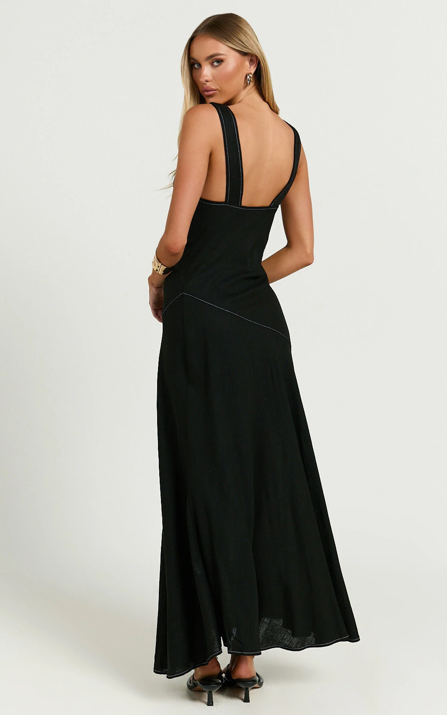 Virgie Maxi Dress - V Neck Drop Waist Dress in Black