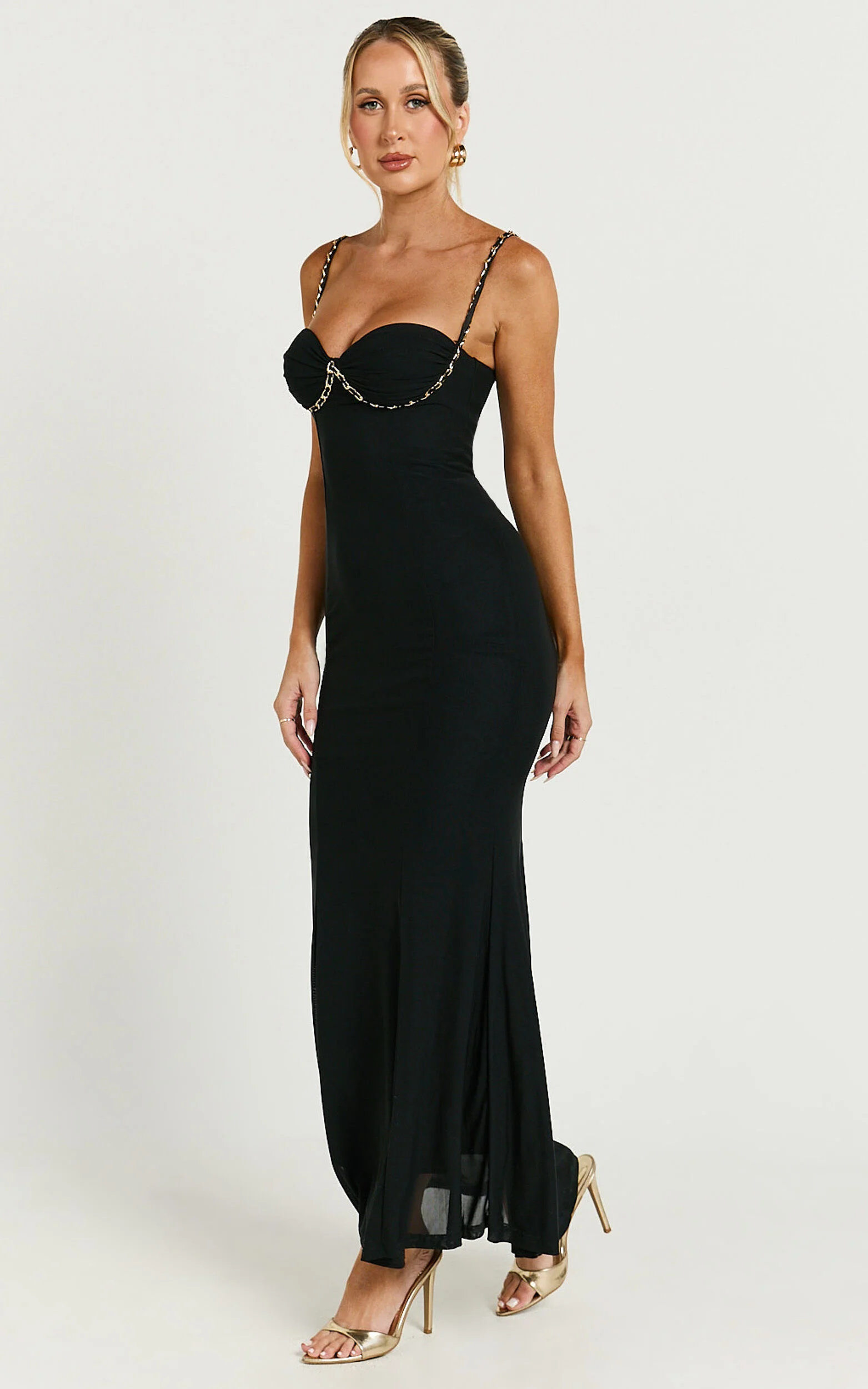 Chenna Midi Dress - Sweetheart Chain Detail Dress in Black