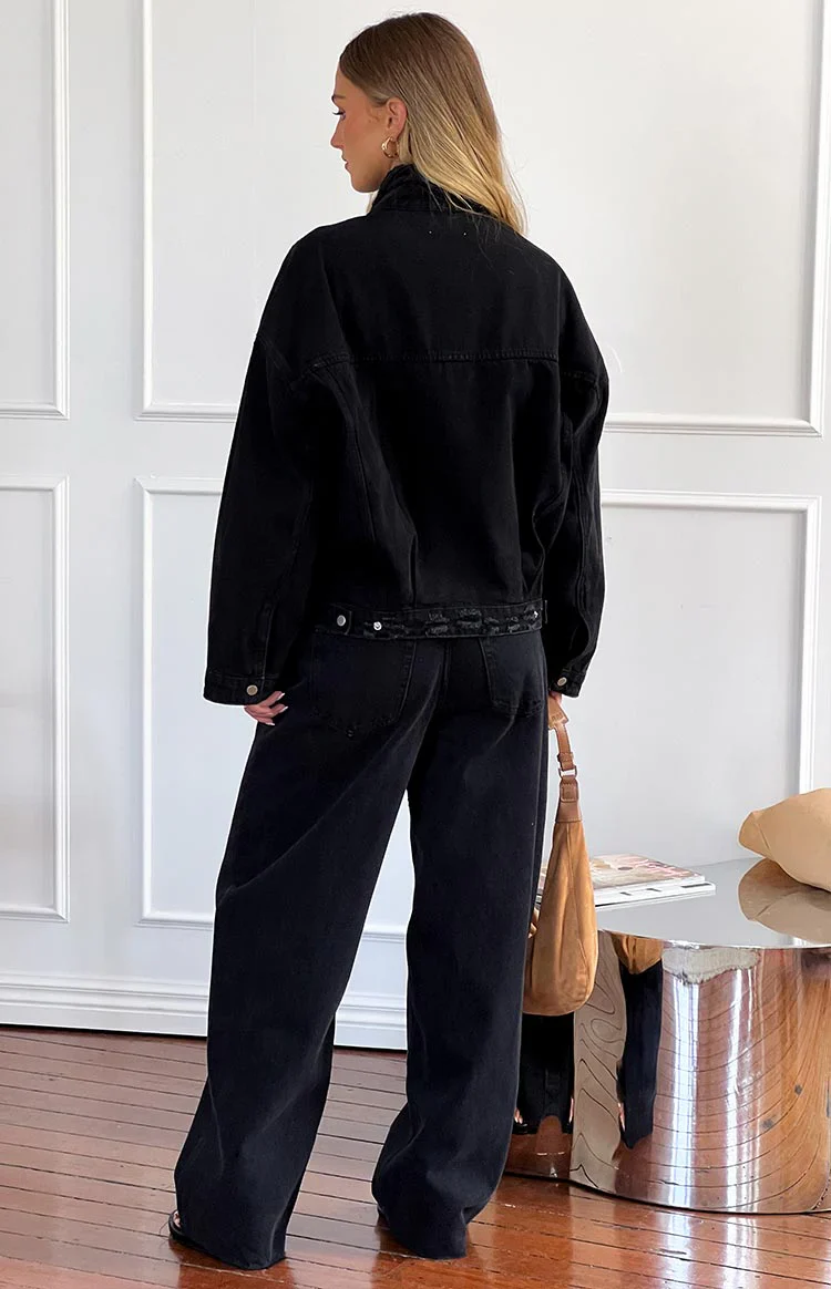 She's Yours Black Wide Leg Boyfriend Jeans