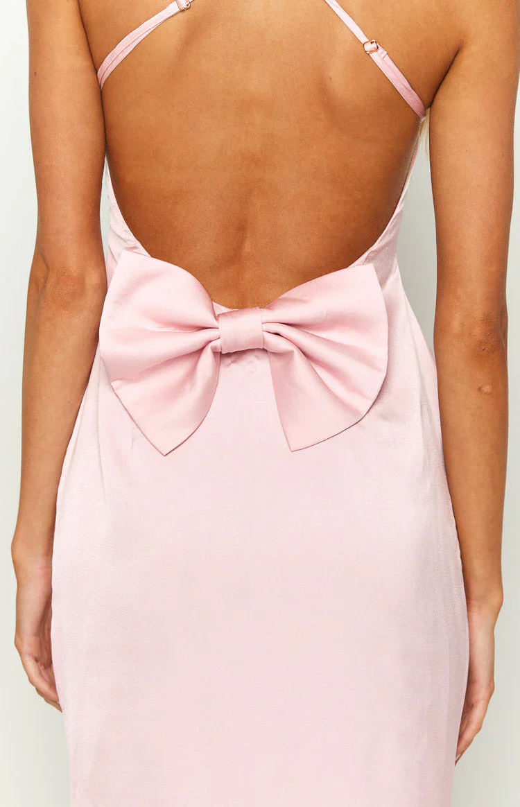 Party Girl Pink Satin Maxi Dress