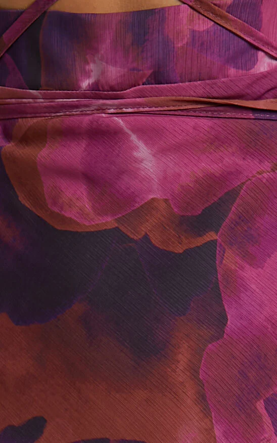 Artola Midi Dress - Front Cut Out Long Sleeve Dress in Blurred Dreams