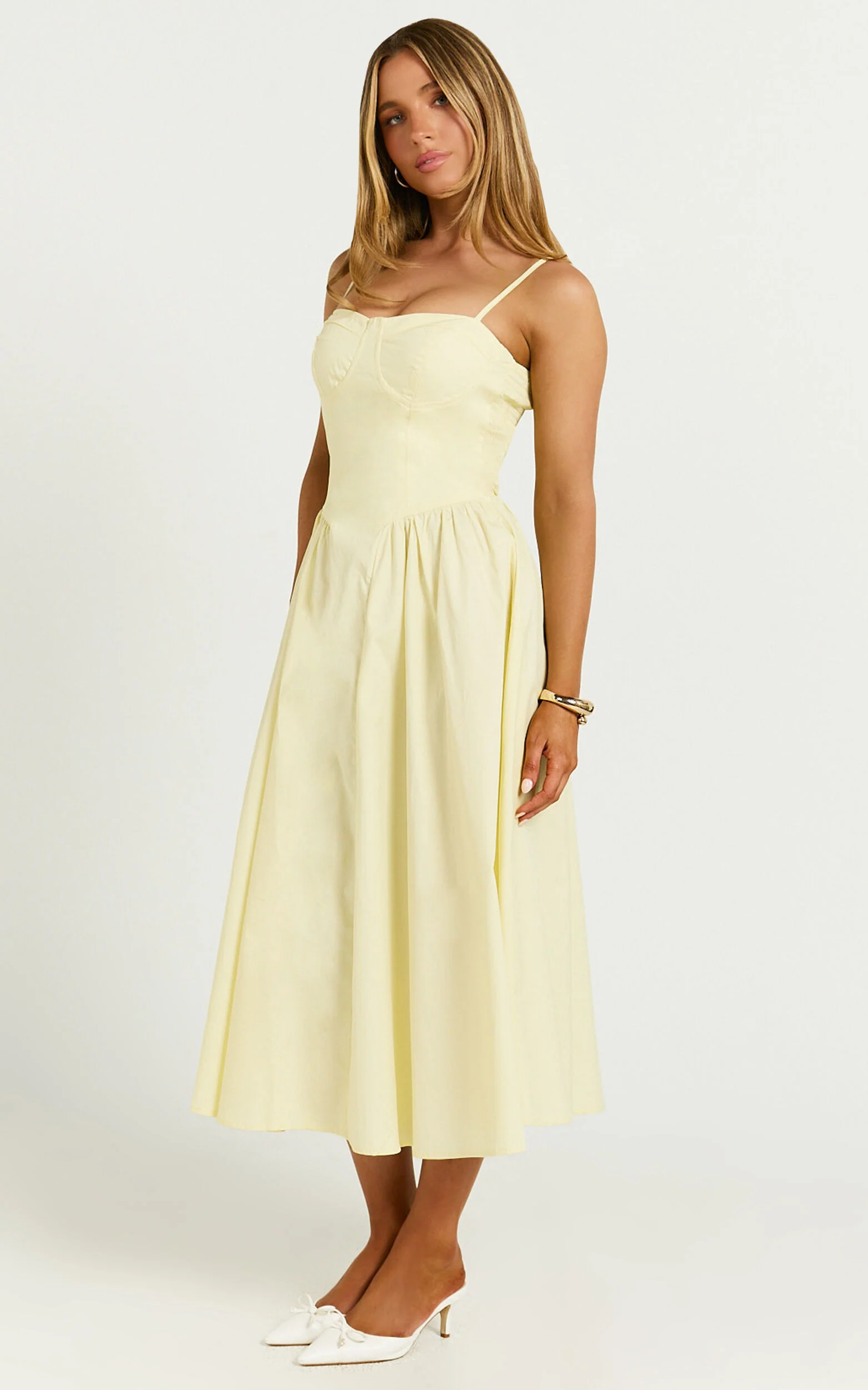 Mhissa Midi Dress - Sweetheart Neck  Fit & Flare Dress in Lemon