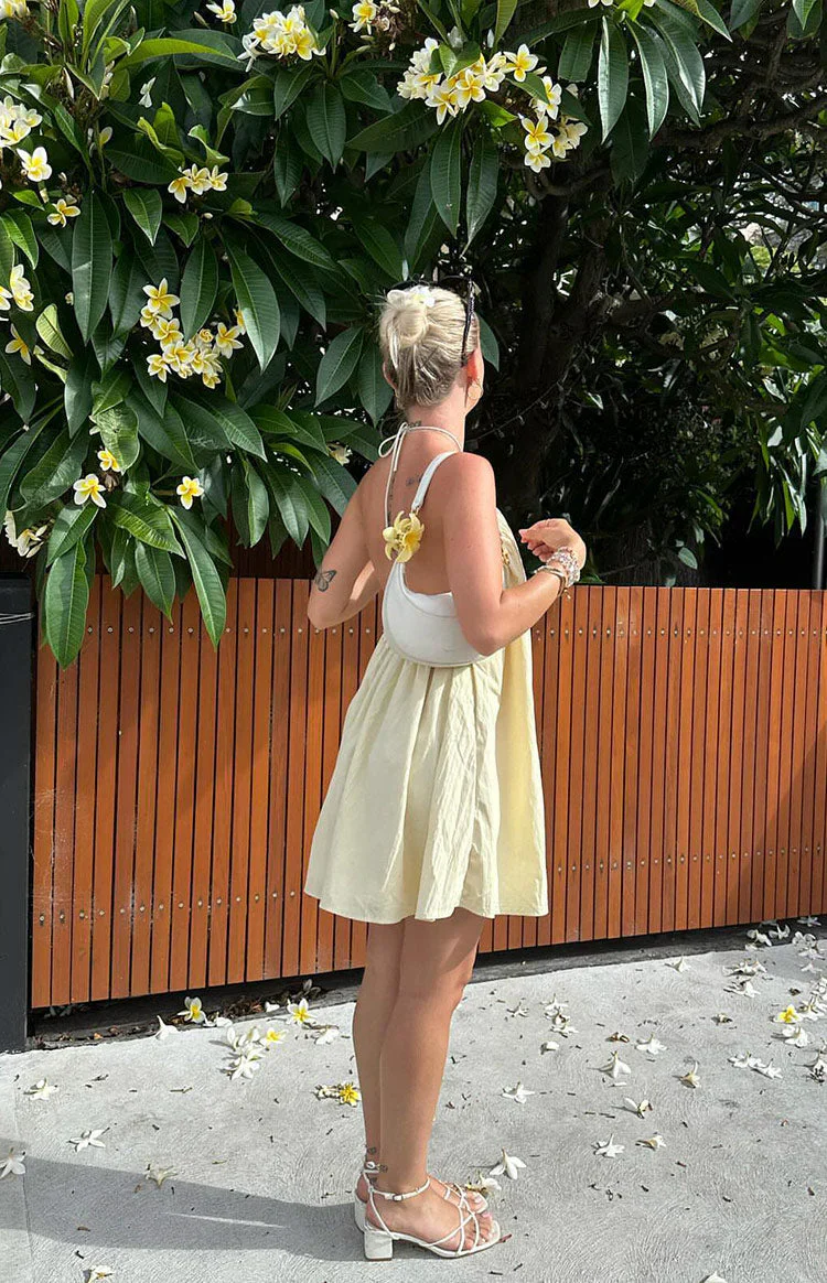 Talei Yellow Halter Puff Mini Dress