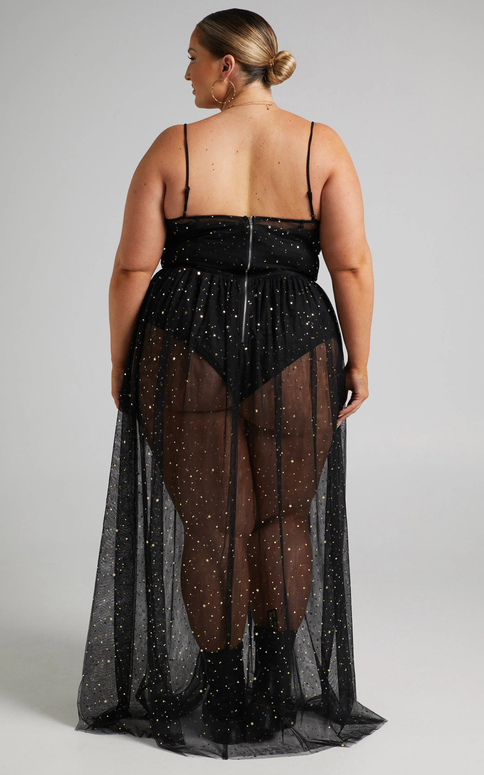 Stunning View Maxi Dress - Bodice Sheer Dress in Black Mesh