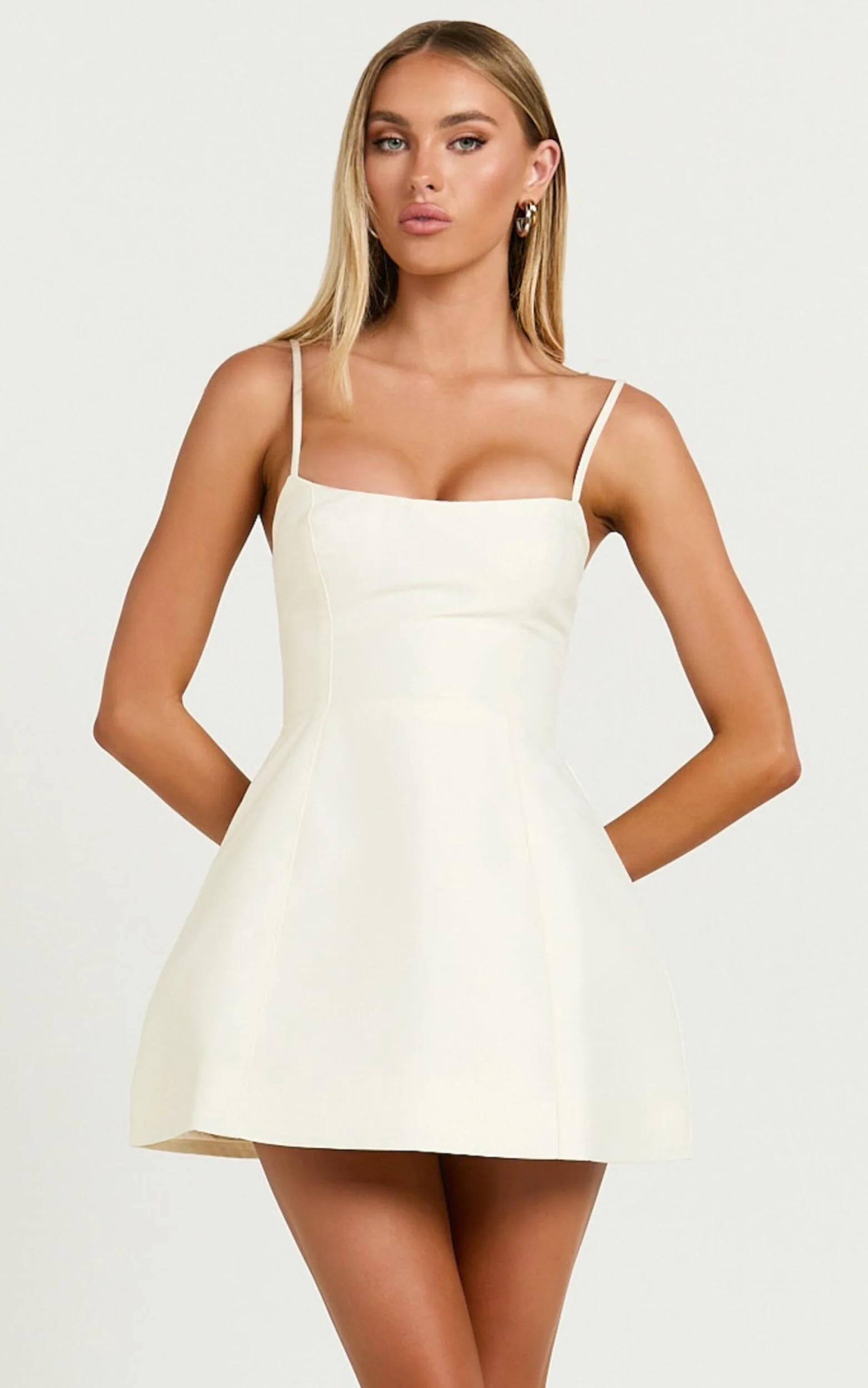 Carolina Mini Dress - Scoop Neck Panel Bodice Dress in Off White