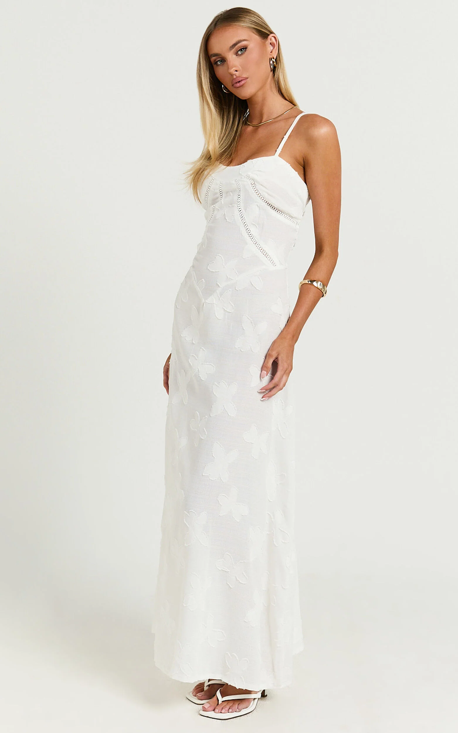 Lily Maxi Dress - Sheer Jacquard Maxi Dress in Cream