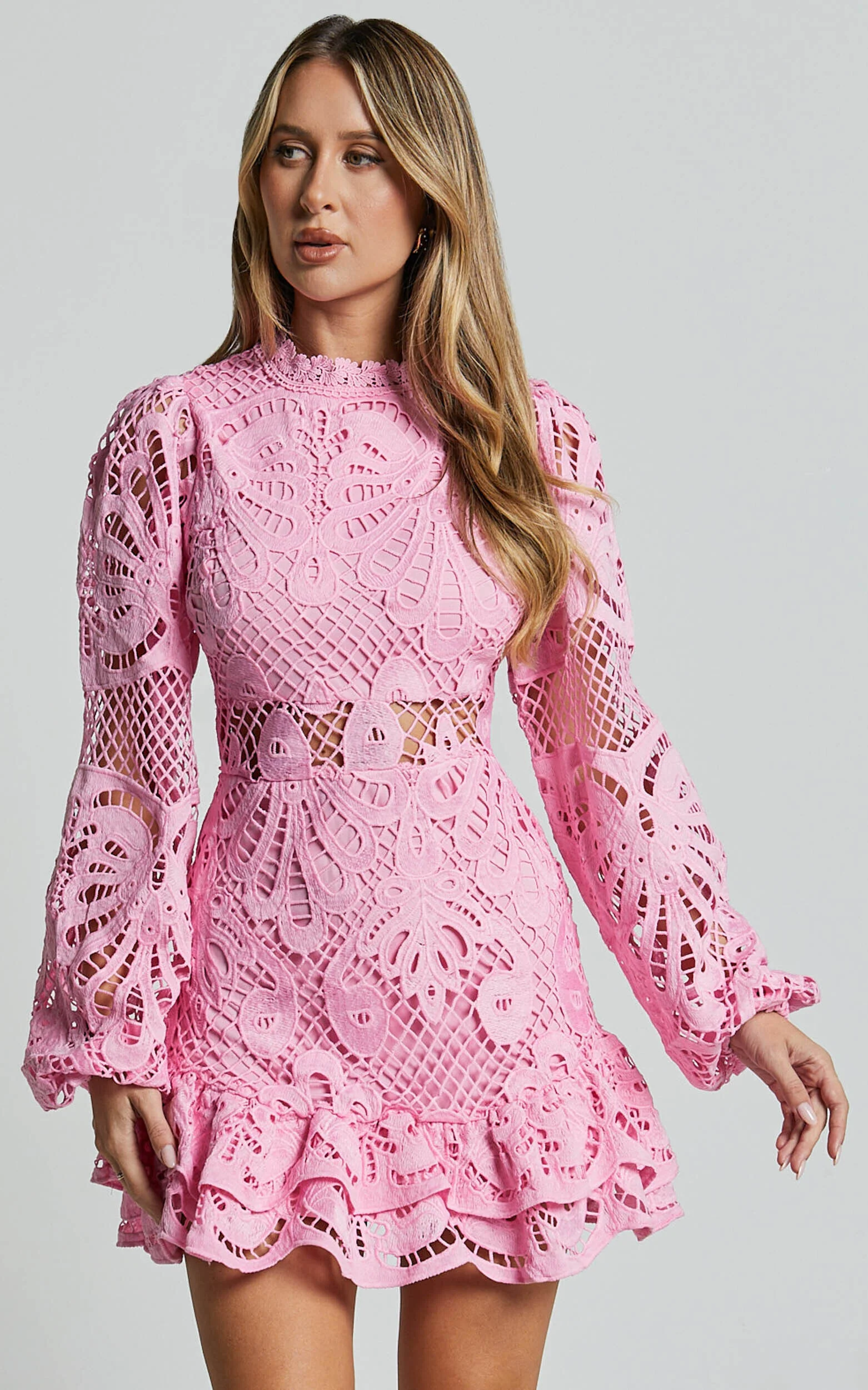 Kiss Me Now Mini Dress - Long Puff Sleeve Dress in Pink