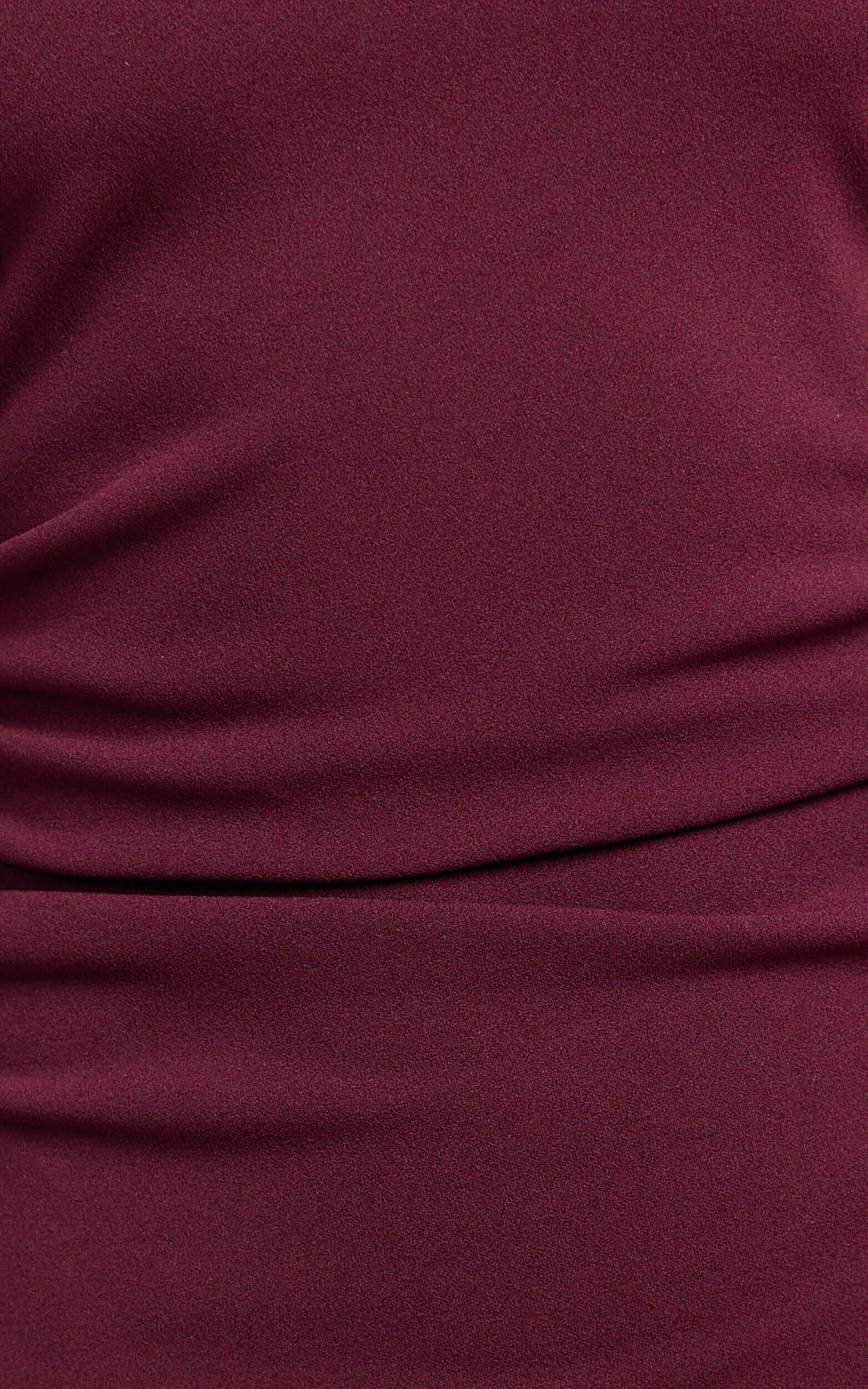 Lucinda Mini Dress - Scoop Neck Ruched Bodycon Dress in Burgundy