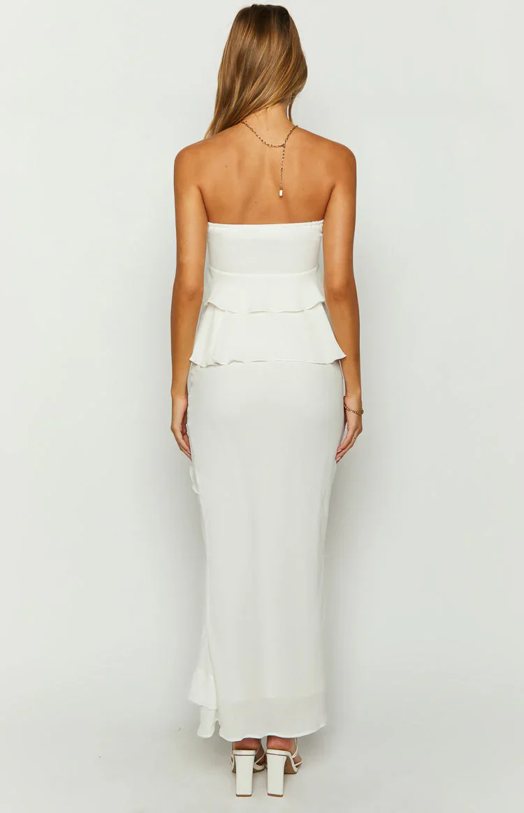 Raleigh White Ruffle Maxi Skirt